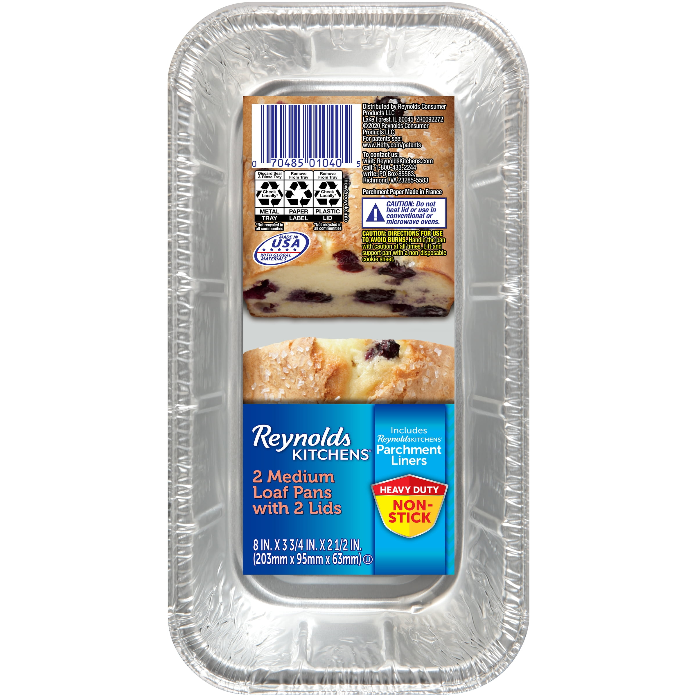 Reynolds Kitchens Medium Size Loaf Pans with Lids, 8 x 4 Inch, 2 Count