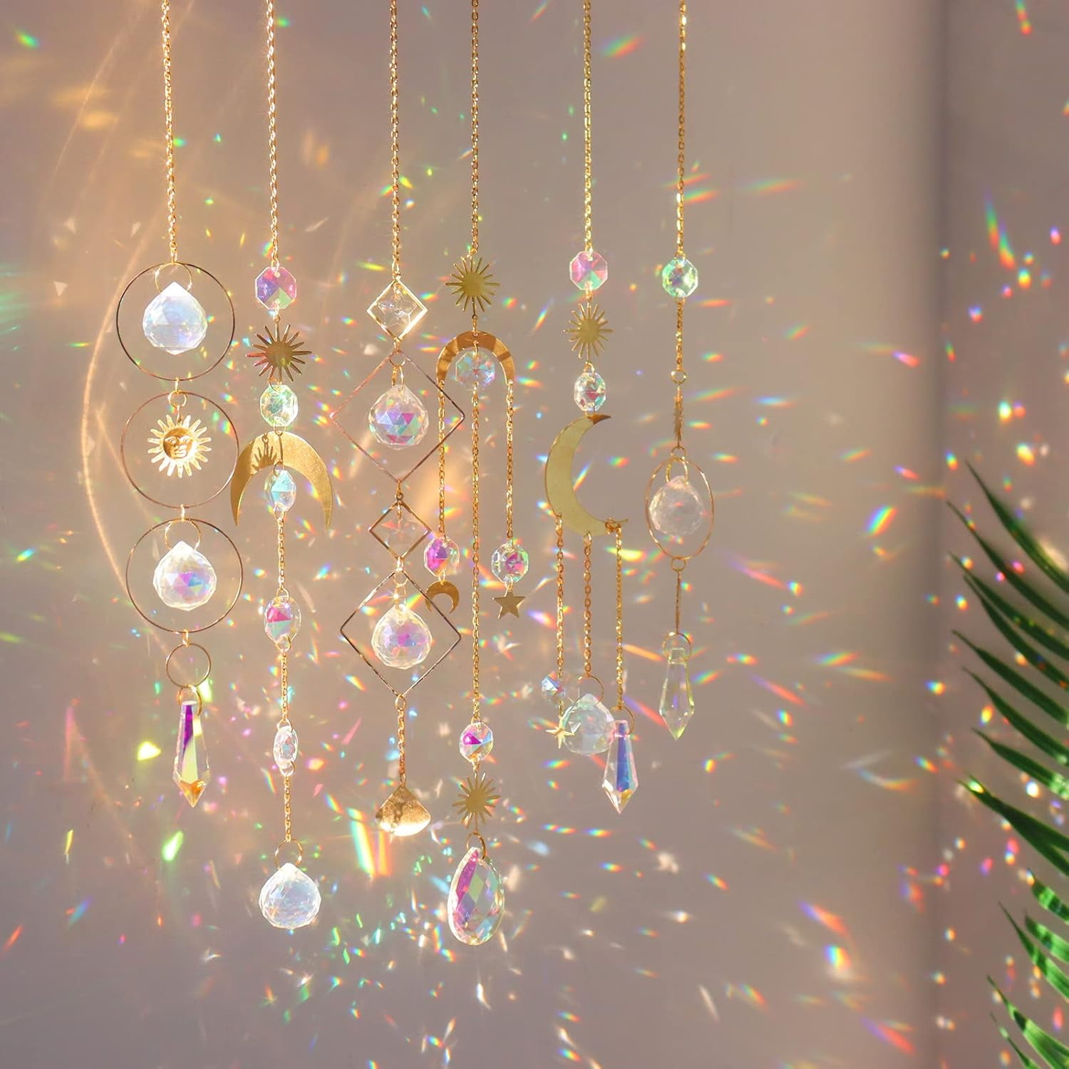 RibRave 6 PCS Colorful Crystals Suncatcher Hanging Sun Catcher with Chain Pendant Ornament Crystal Balls for Window Home Garden Christmas Day Party Wedding Decoration