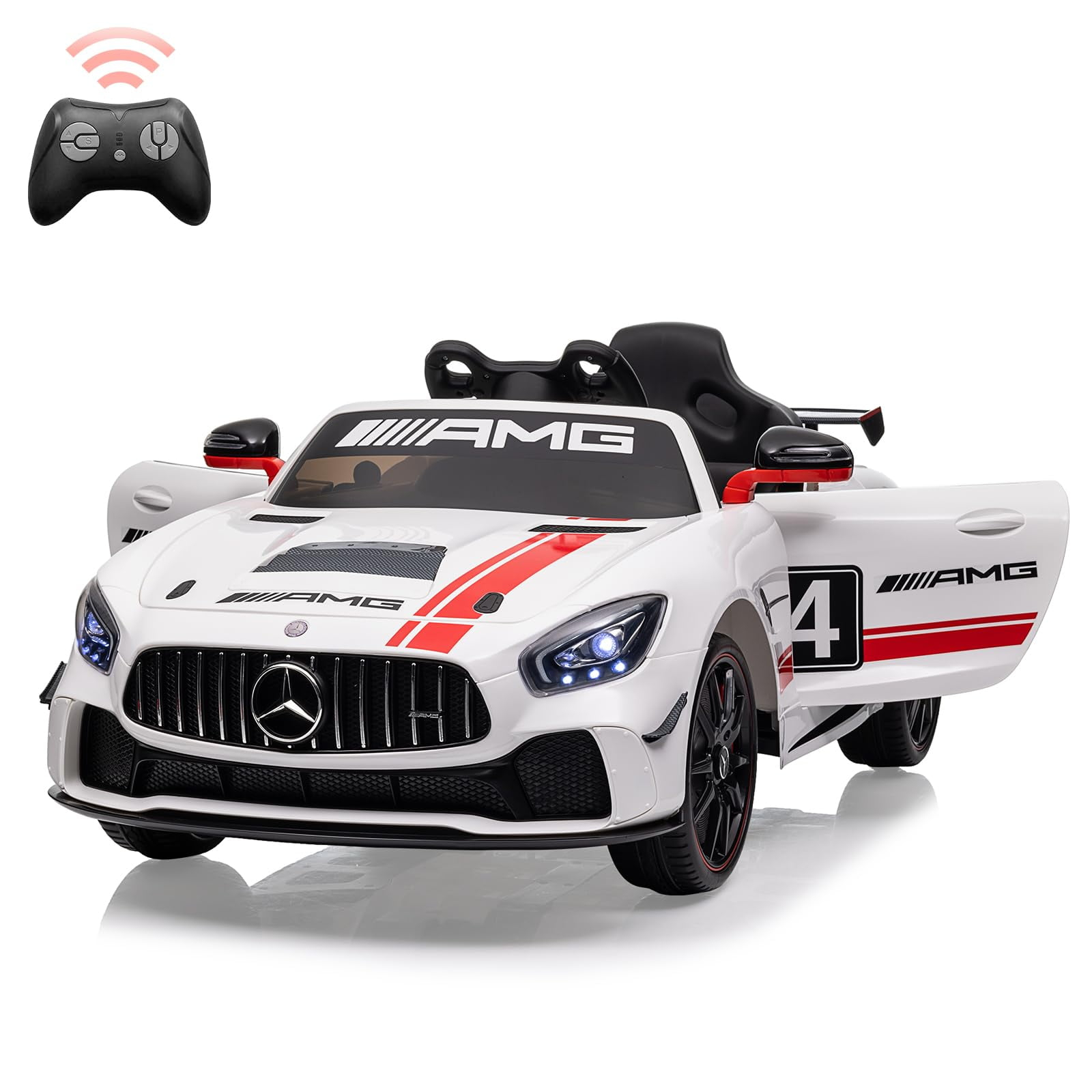 Ride on Car for Kids with Remote Contorl, 12V LicensedBen-zAMG Electric Vehicles Battery Powered Sports Car,Sound System, LED Headlights,One Button Assemble Wheels for 3-8 Years Boys Girls