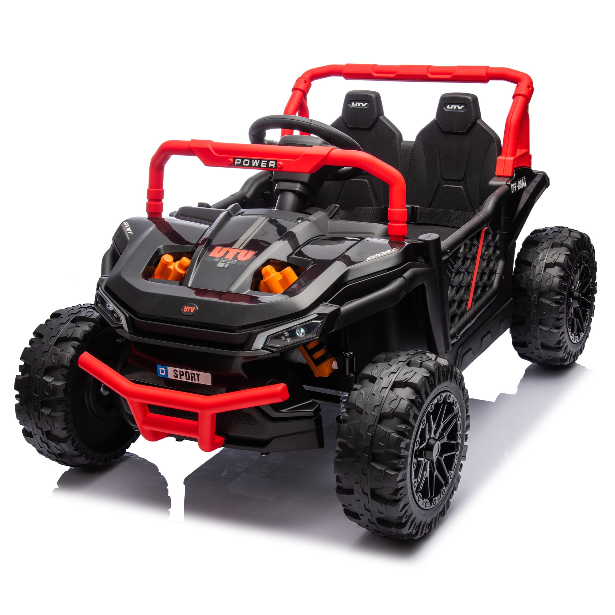 Ride on Toys Cars for Kids, 24V Battery Powered Ride on Truck UTV Car with Remote Control, Bluetooth, Music, LED, Safety Belts, 4 Wheel Suspension Electric Car for Kids Toddler 3-6, Red
