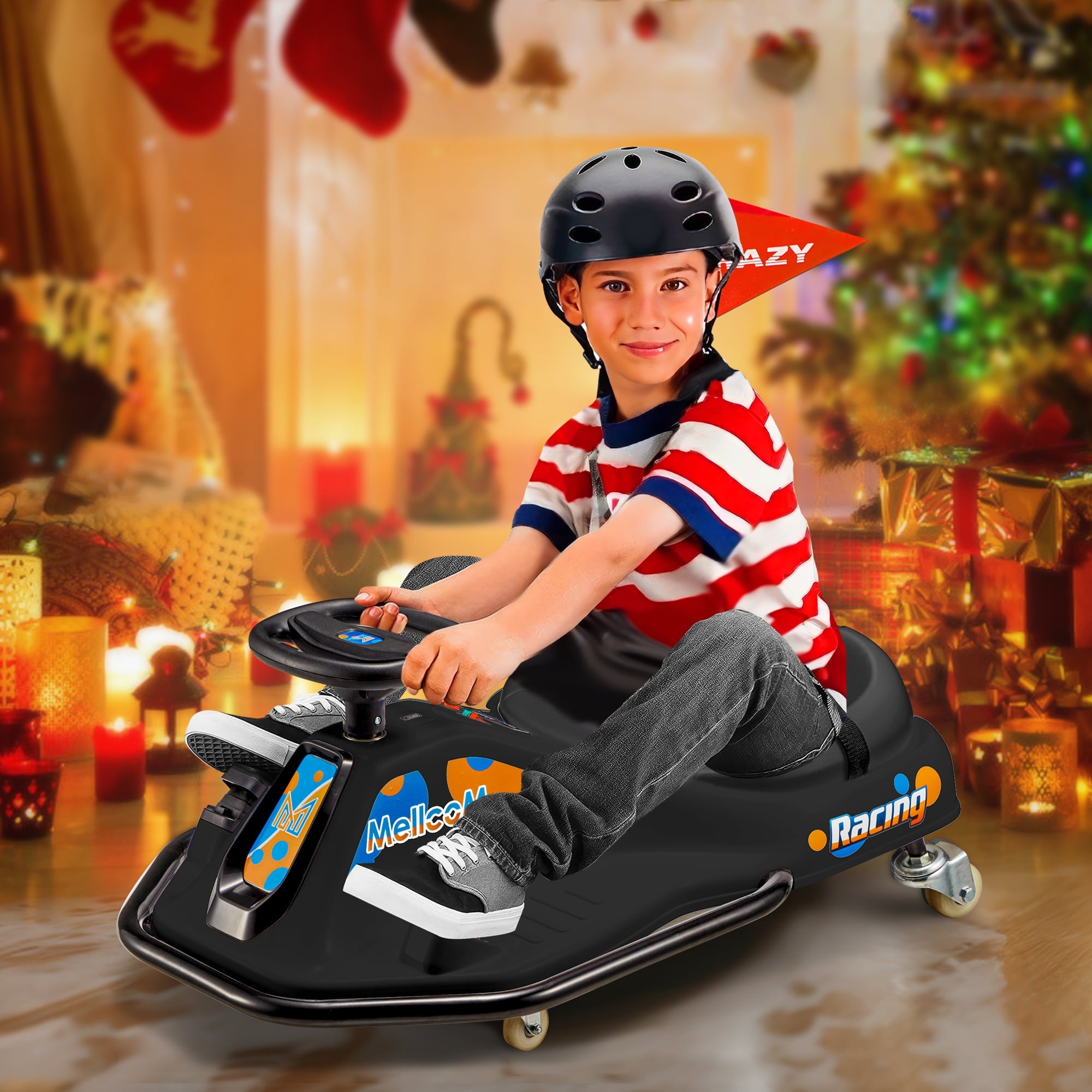 Ride on Drift Carï¼24V Electric Drifting Go-Kart for Rider with 2 Speeds, Music or Ages 3 and Older, Christmas Gifts for Boys and Girls, Black