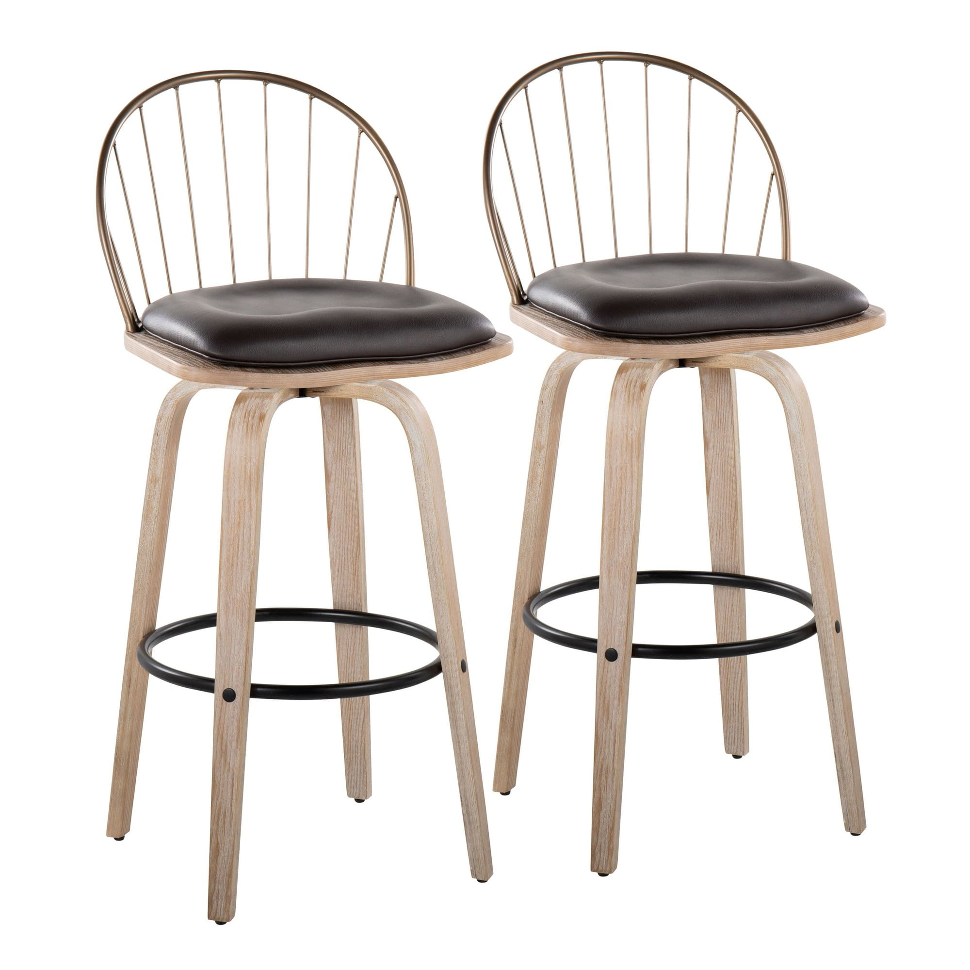 LumiSource Brown Riley 30" Fixed-Height Barstool - Set of 2