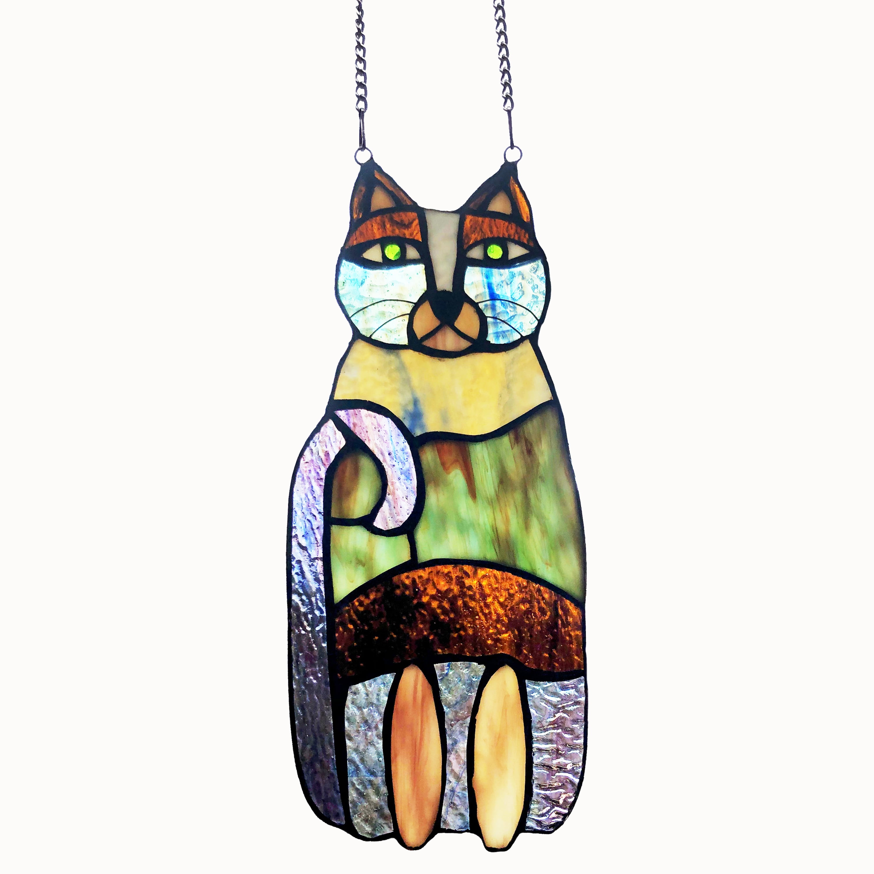 River of Goods  13-in. Crazy Cat Stained Glass Window Panel Purple