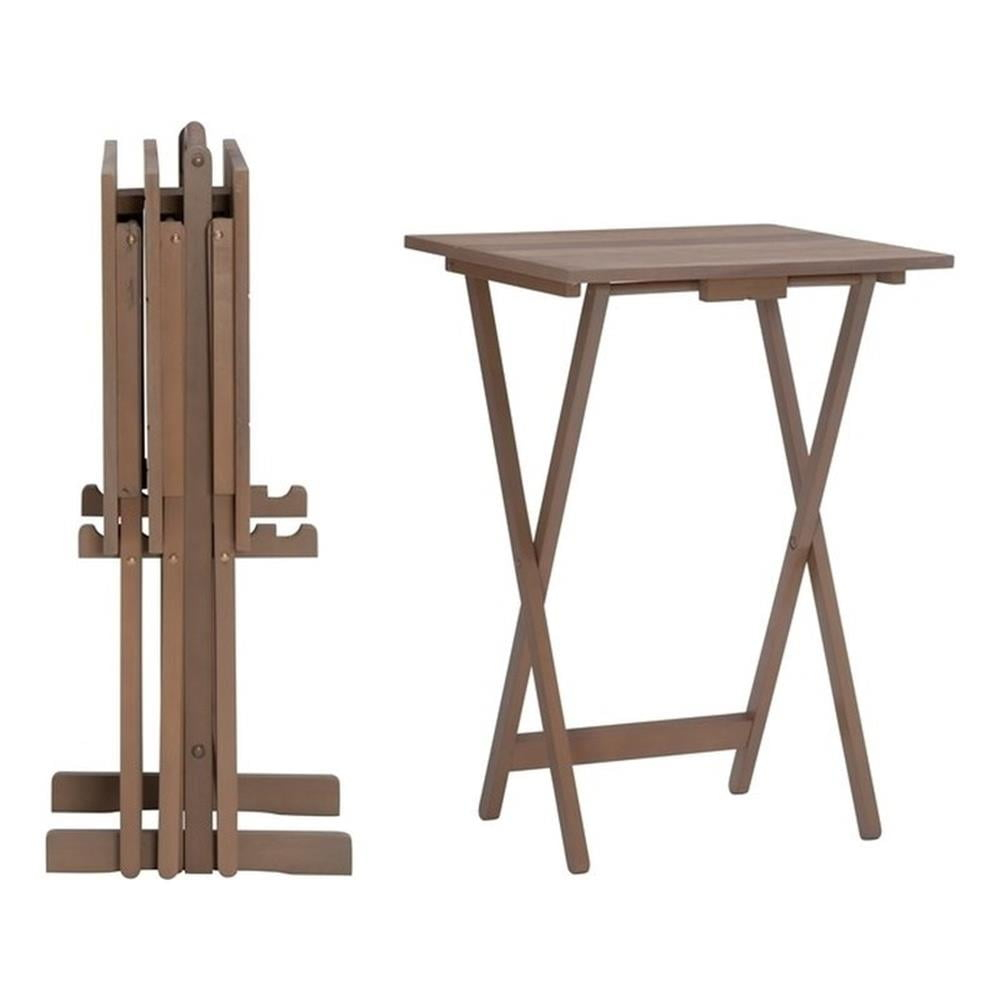 Riverbay Furniture 5-Piece Transitional Wood Tray Table Set in Gray