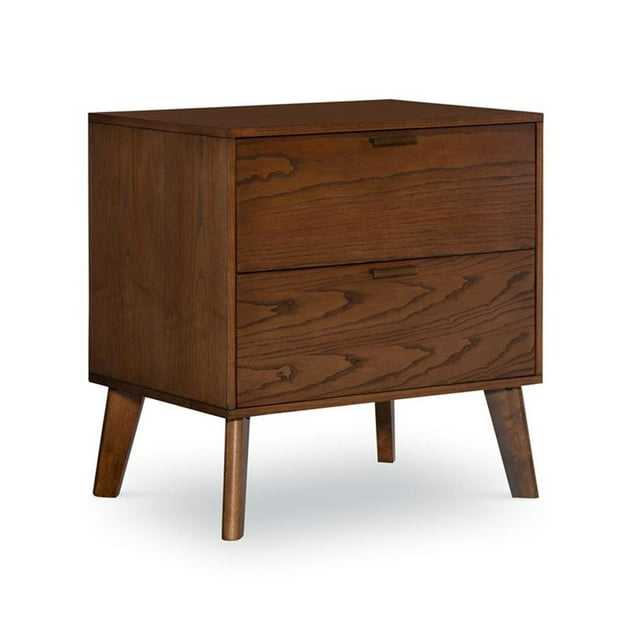 Riverbay Furniture Bristol 2-Drawer Wood Nightstand with Bronze Hardware - Brown