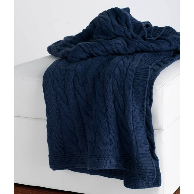 Rizzy Home Cable Knit Sweater Throw, 50" x 60", Blue