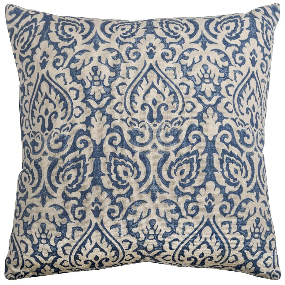 Rizzy Home Damask 22" x 22" Cotton Pillow Cover in Blue/Natural