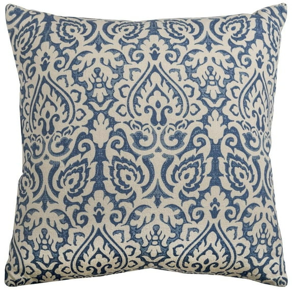 Rizzy Home Damask 22" x 22" Cotton Pillow Cover in Blue/Natural