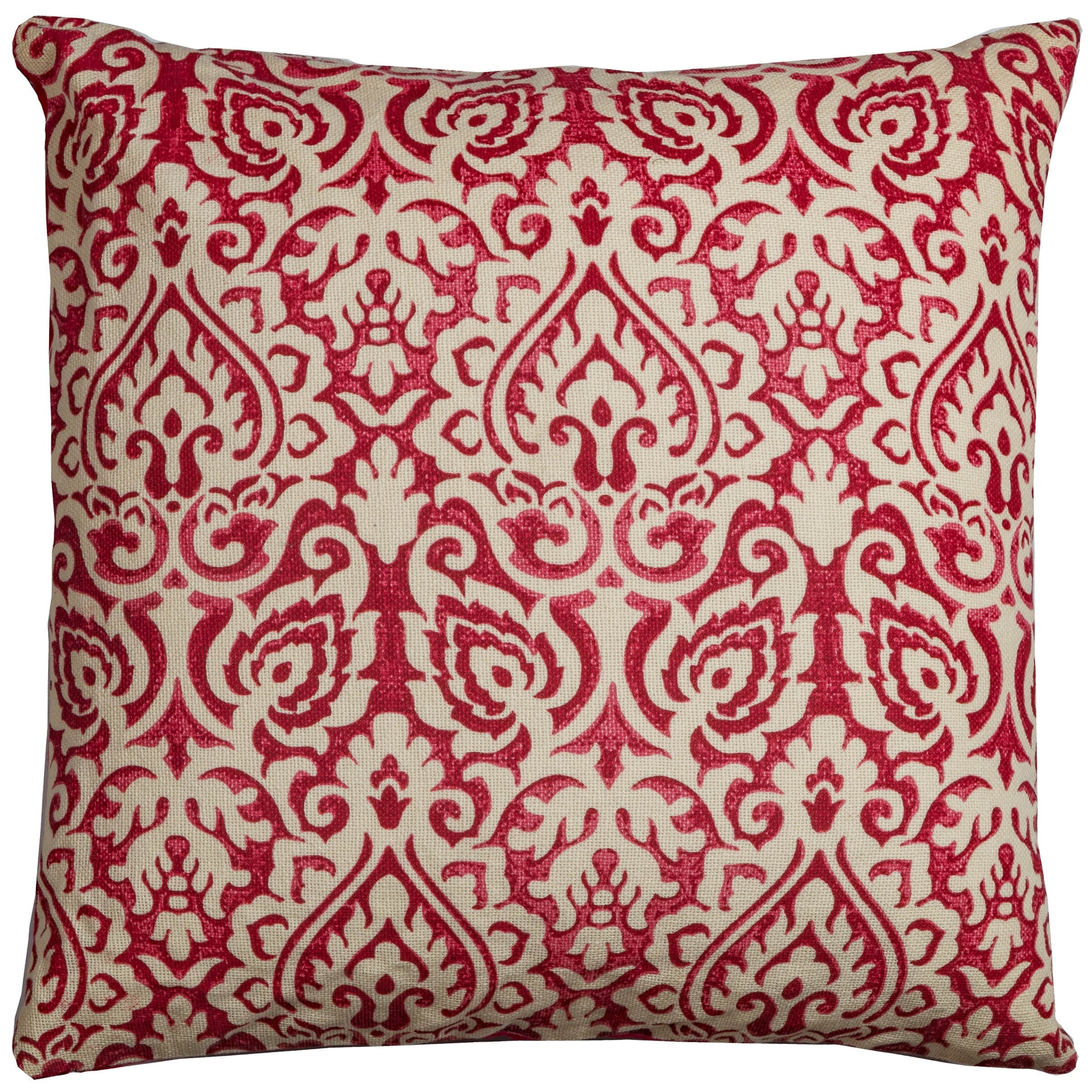 Rizzy Home Damask 22" x 22" Cotton Pillow Cover in Red/Natural