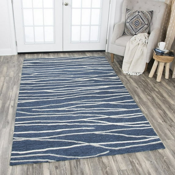Rizzy Home Hand-tufted Idyllic Navy Wool Lines Area Rug - 8' x10'