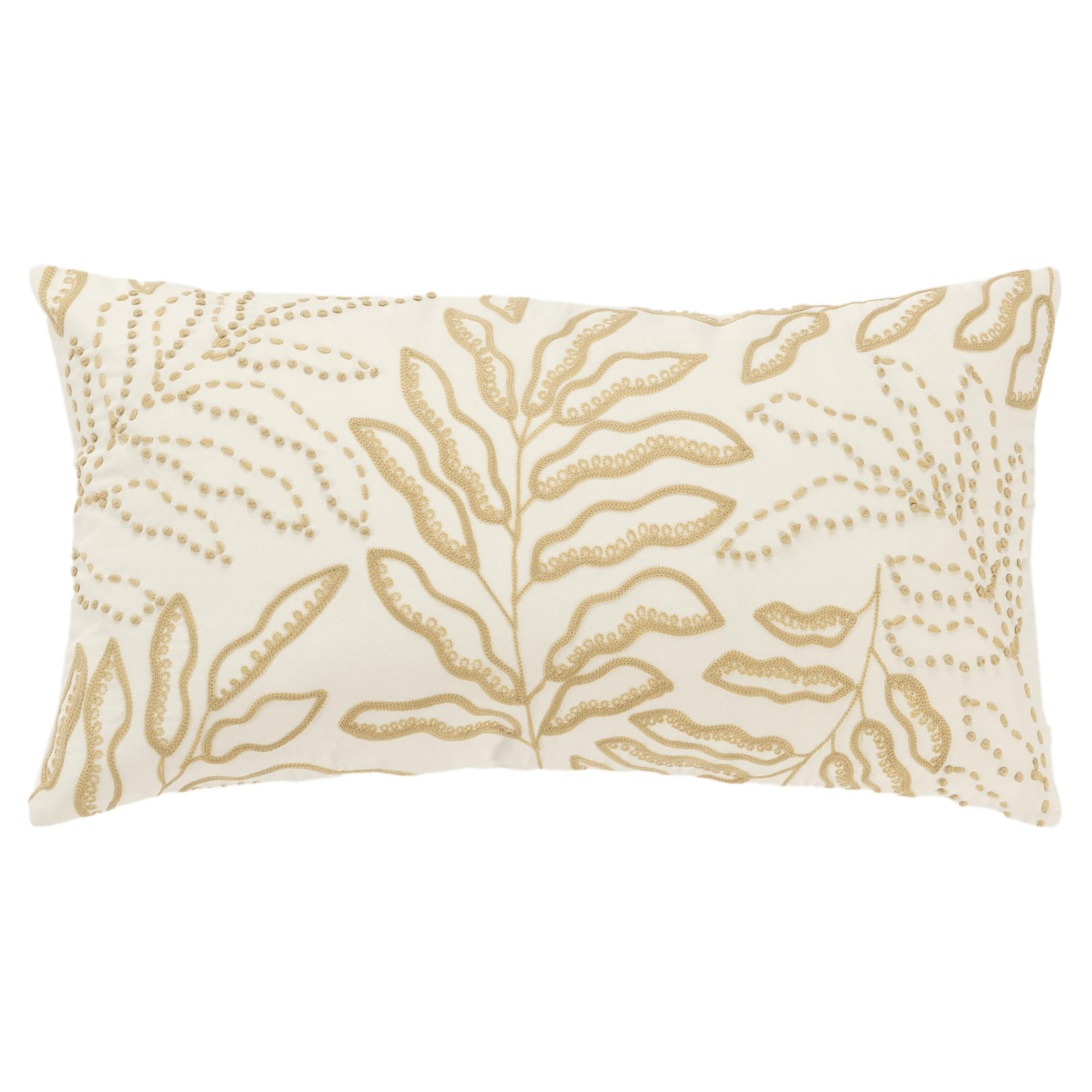 Rizzy Home Ivory/BEIGE 14"X26" BoTanical EmbroideRed Poly Filled Throw Pillow