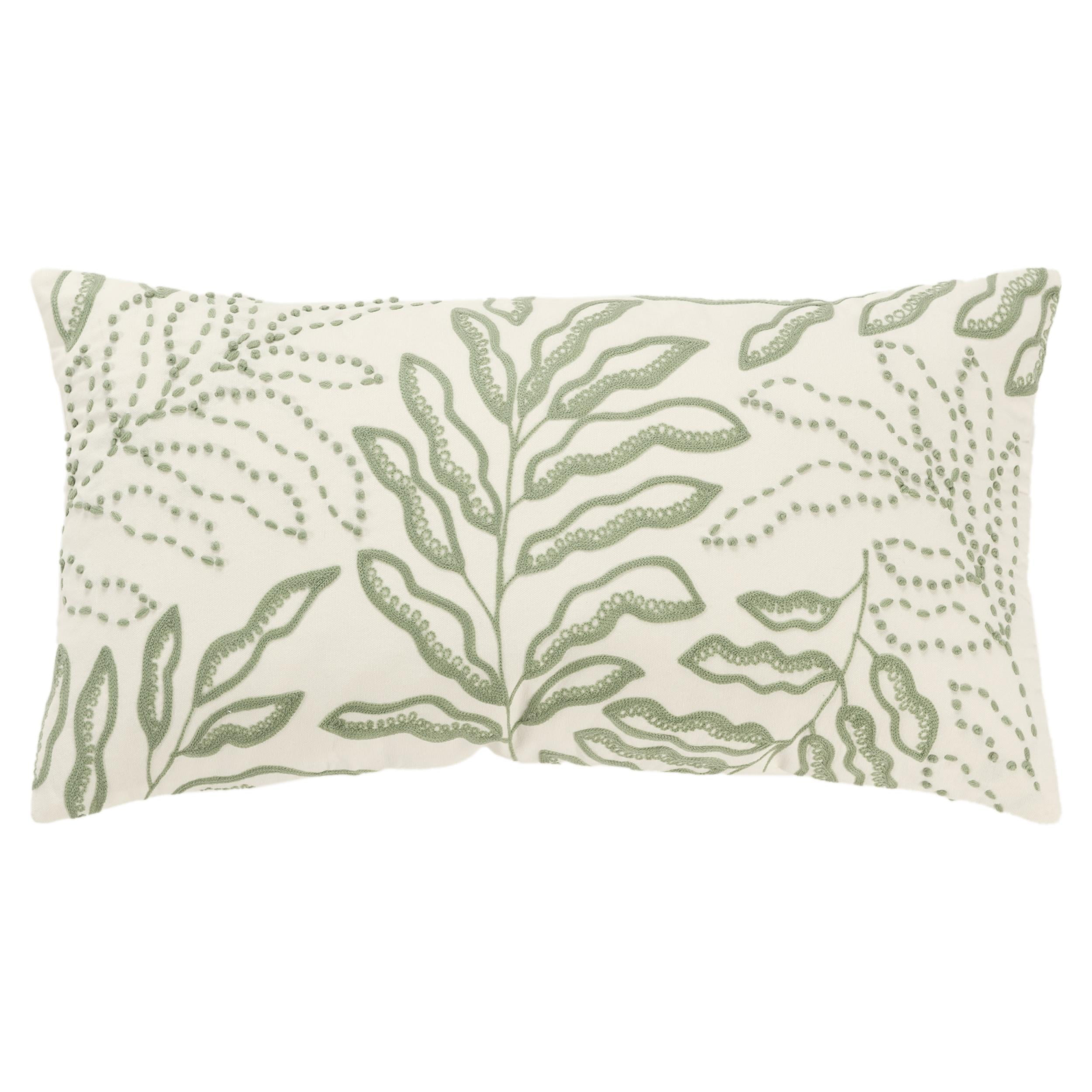 Rizzy Home Ivory/Green 14"X26" BoTanical EmbroideRed Poly Filled Throw Pillow