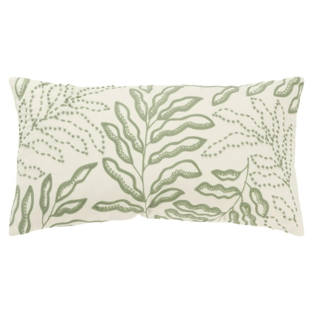 Rizzy Home Ivory/Green 14"X26" BoTanical EmbroideRed Poly Filled Throw Pillow