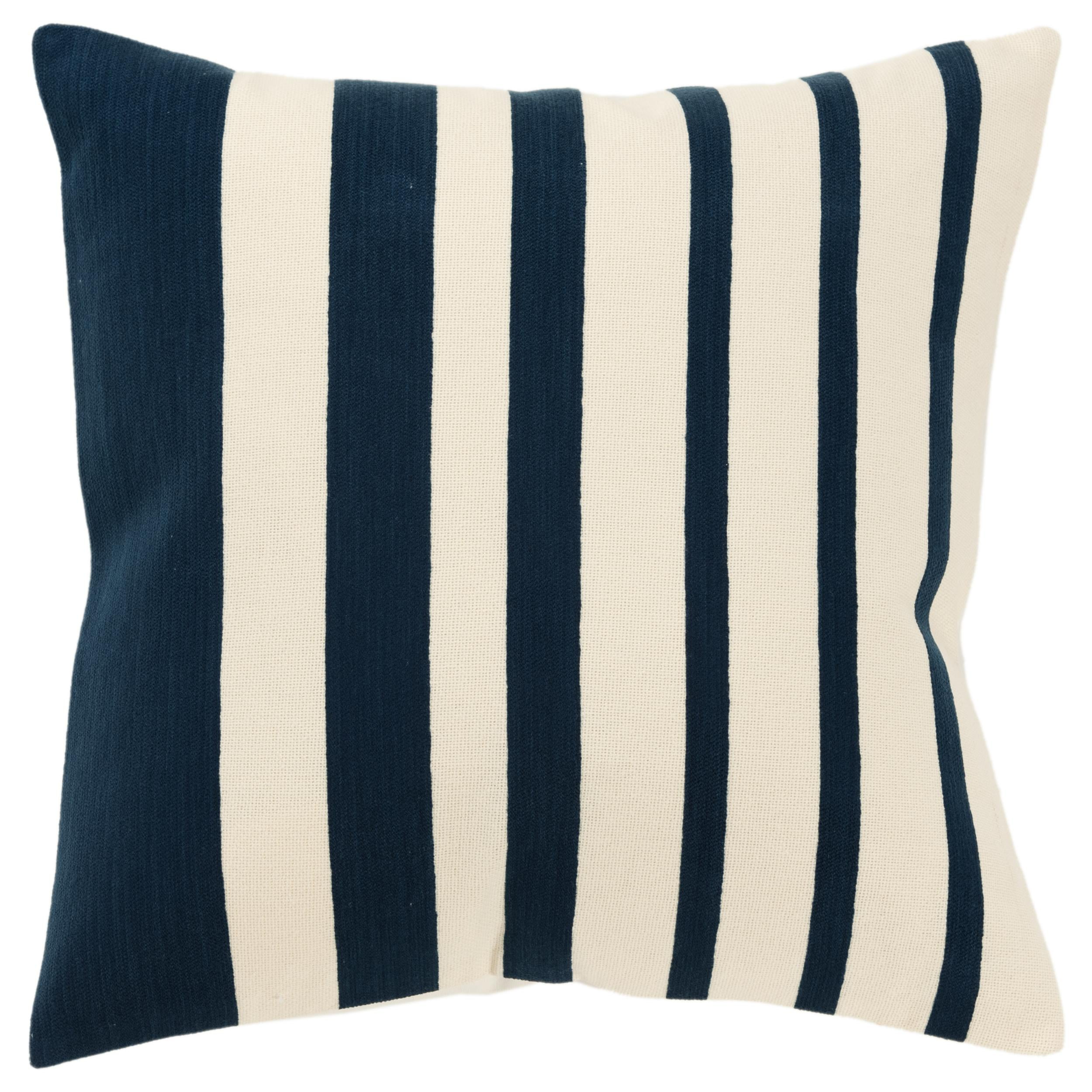 Rizzy Home Navy/Natural 20"X20" Stripe Woven Poly Filled Throw Pillow