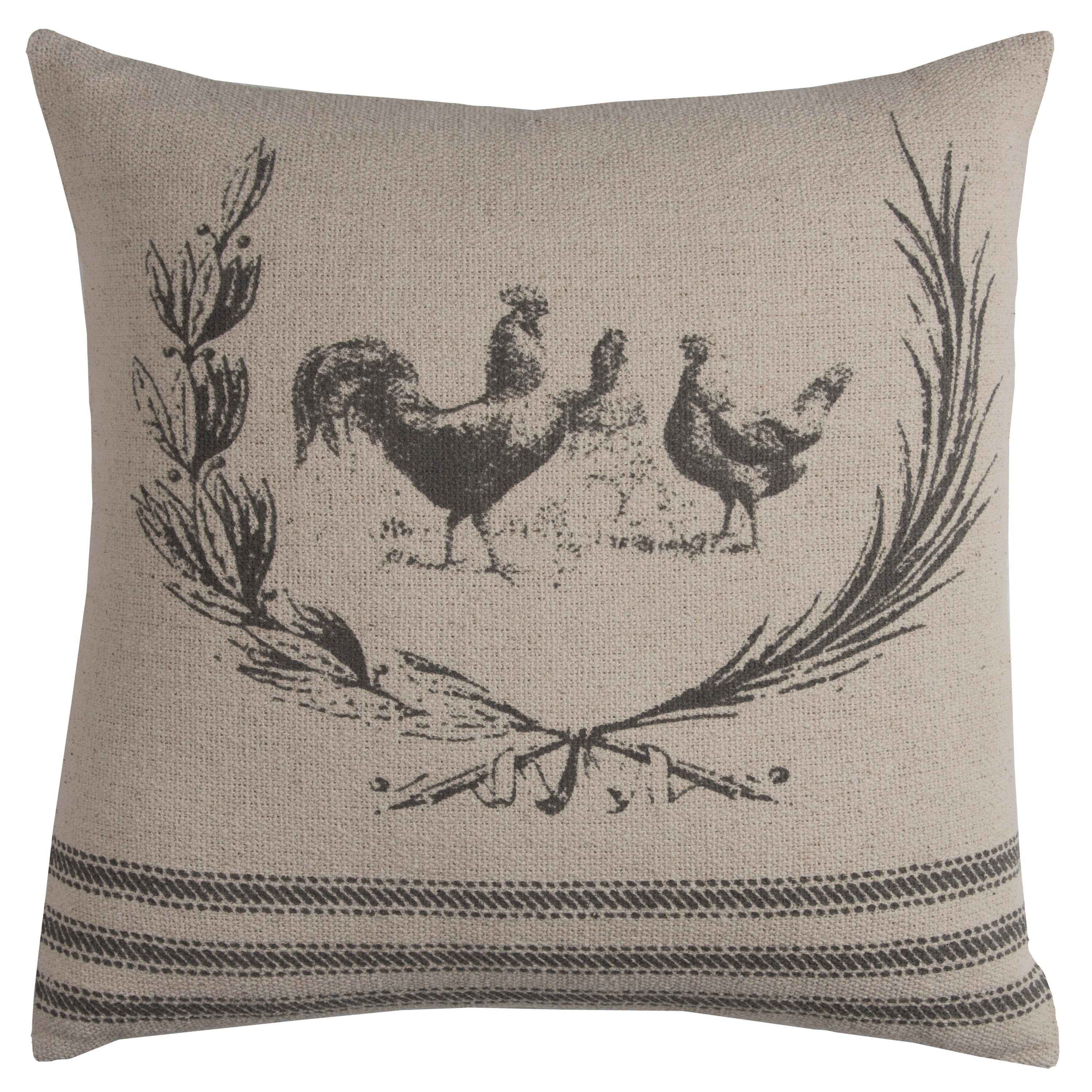 Rizzy Home Rooster 20" x 20" Cotton Pillow Cover in Gray/Natural