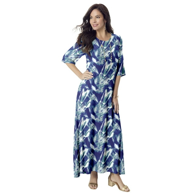 Roaman's Women's Plus Size High Low Jersey Maxi Dress - 42/44, Sage Smoky Tie Dye