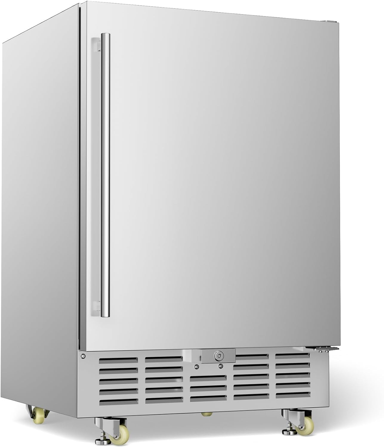 Rocita 24 Inch Outdoor Beverage Refrigerator Built-in and Freestanding Beverage Cooler with Safety Lock/Wheels 180 Cans