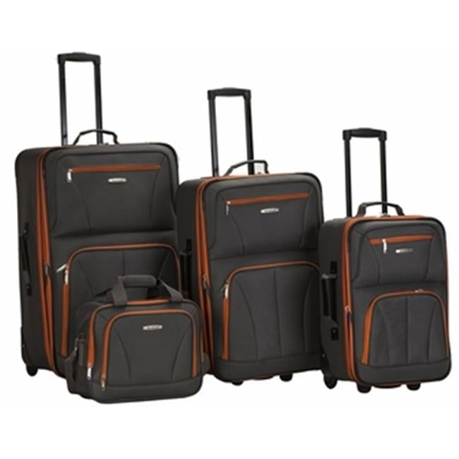 Charcoal Softside 4-Piece Spinner Luggage Set with Orange Trim