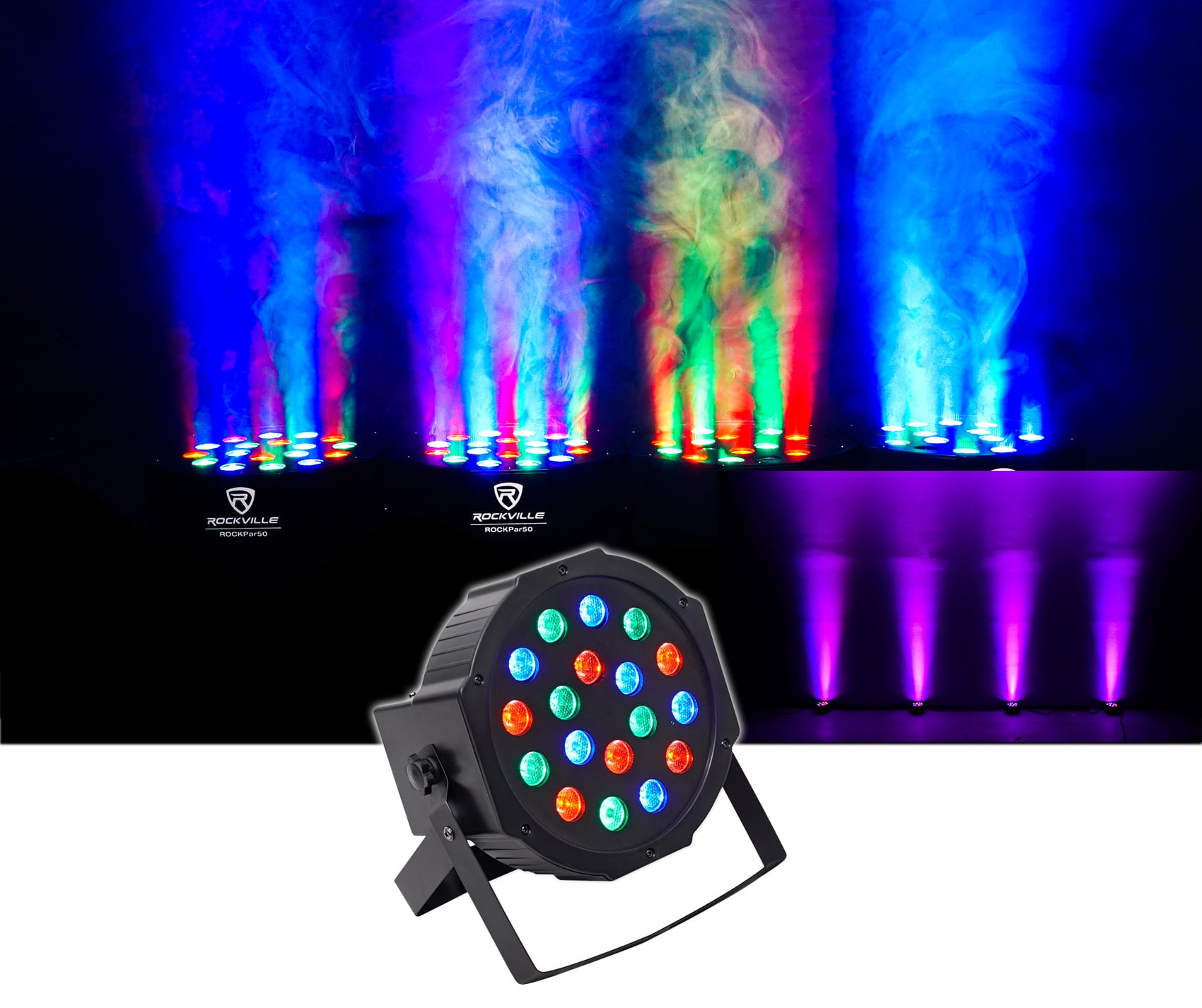 Rockville RockPAR50 LED RGB Compact Par Can DJ/Club DMX Wash Light+Dual Bracket