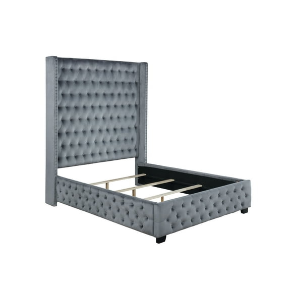 Rocori Queen Wingback Tufted Bed Grey