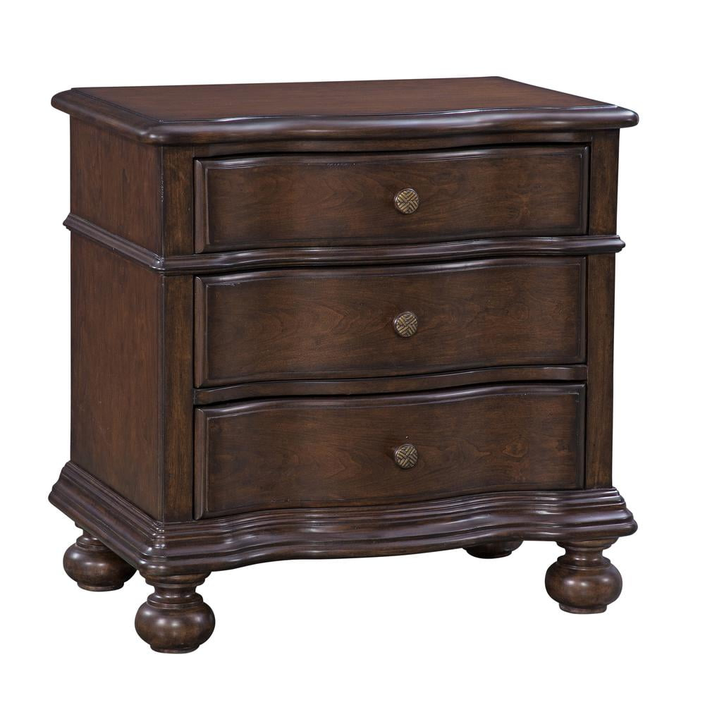 Rodanthe Tobacco Brown 3-Drawer Traditional Style Wood Nightstand