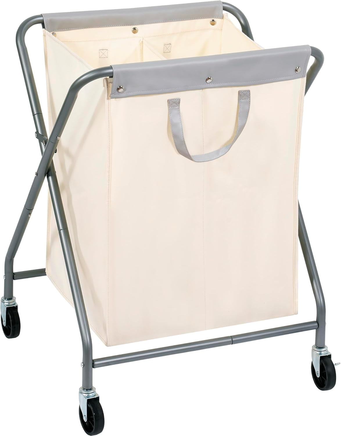 Rolling Laundry Basket with 125L Capacity, Heavy Duty Hamper with Removable Bag, 2-Section Folding X Frame Laundry Organizer Cart with Wheels for Easy Storage