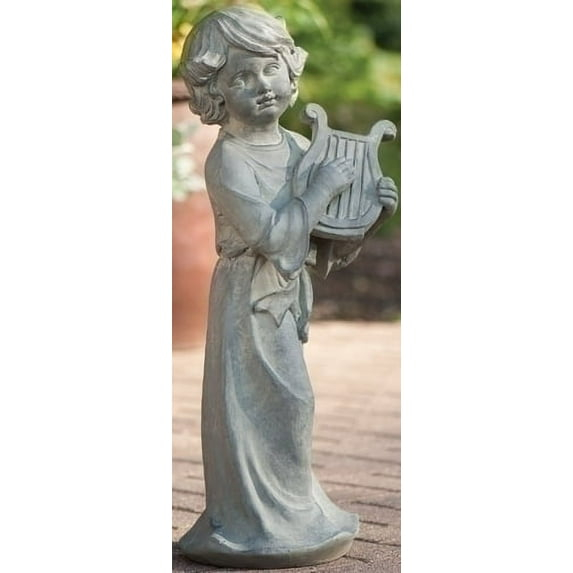 Roman 27.5" Graceful Inspirational Child Playing Lyre Outdoor Patio Garden Statue