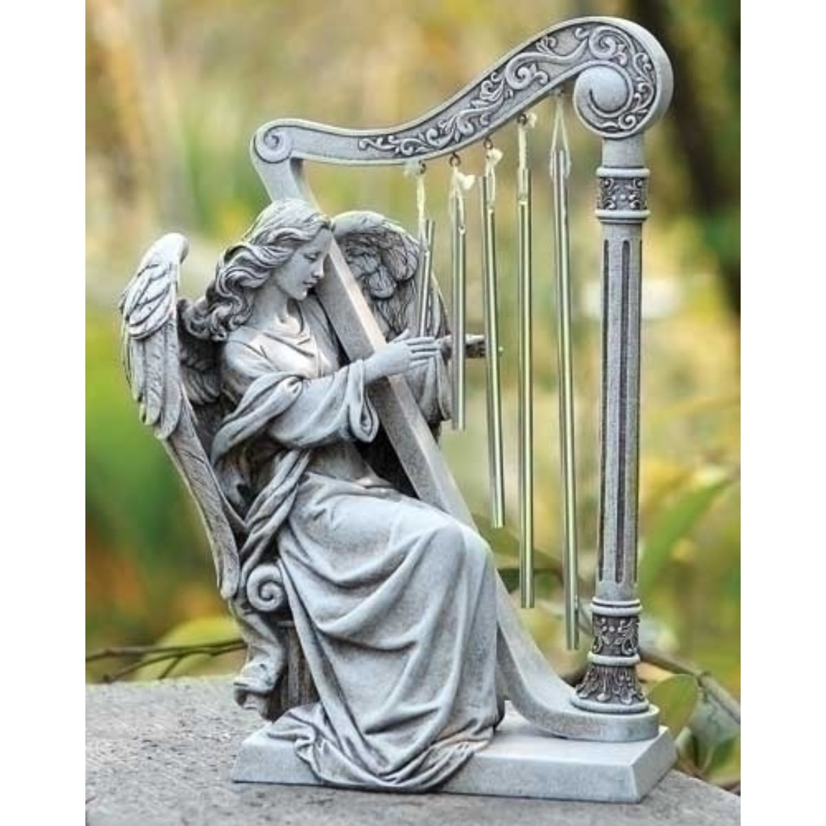 9.75 In Angel With Harp Windchime Bereavement Figurines