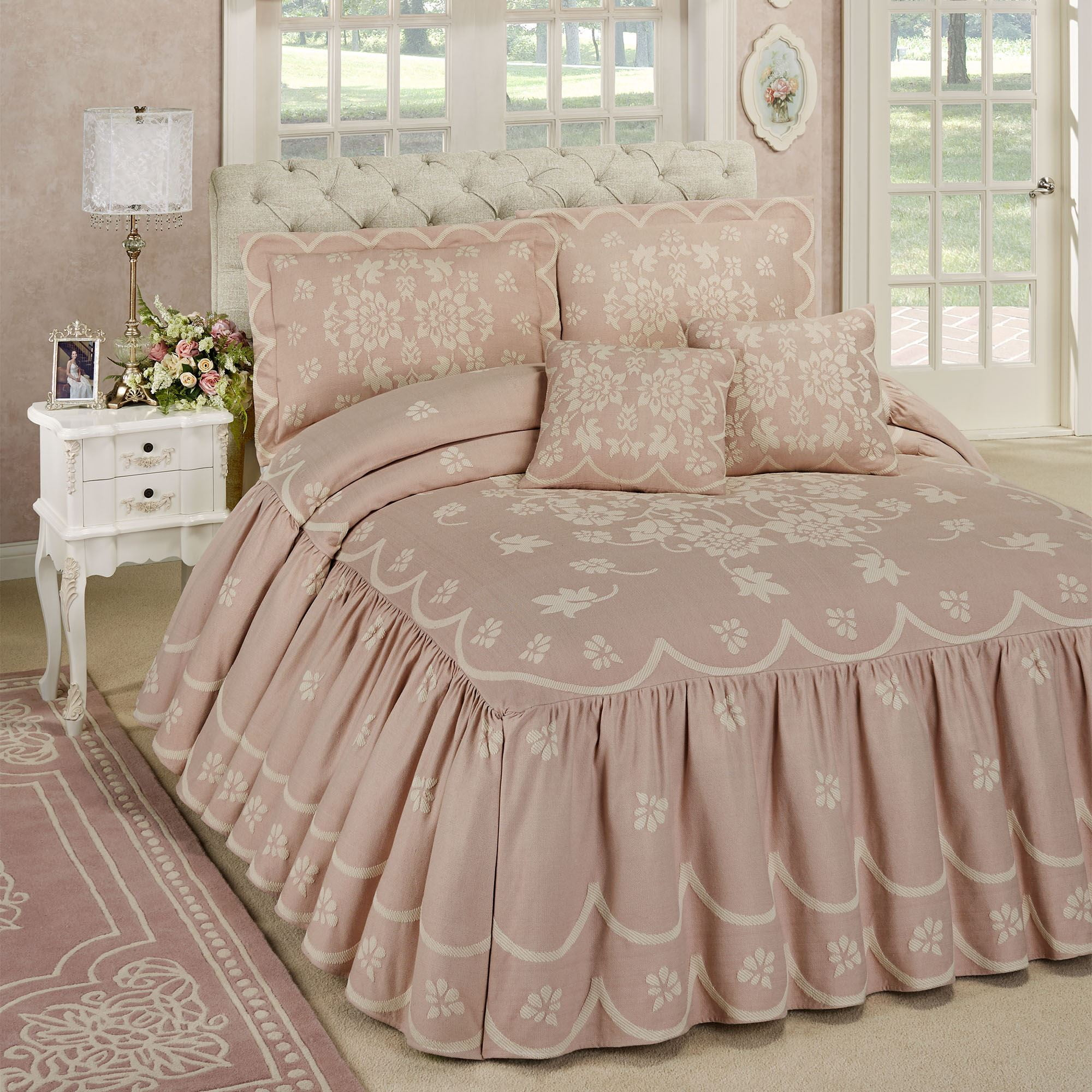Romantic Floral Primrose Oversized Grande Dusty Rose Flounce Style Bedspread Set Full