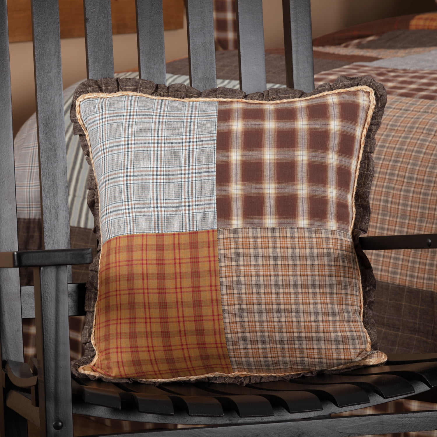 VHC Brands Rustic & Lodge Farmhouse Pillows & Throws-Rory Grey Patchwork 18" x 18" Pillow, 18x18