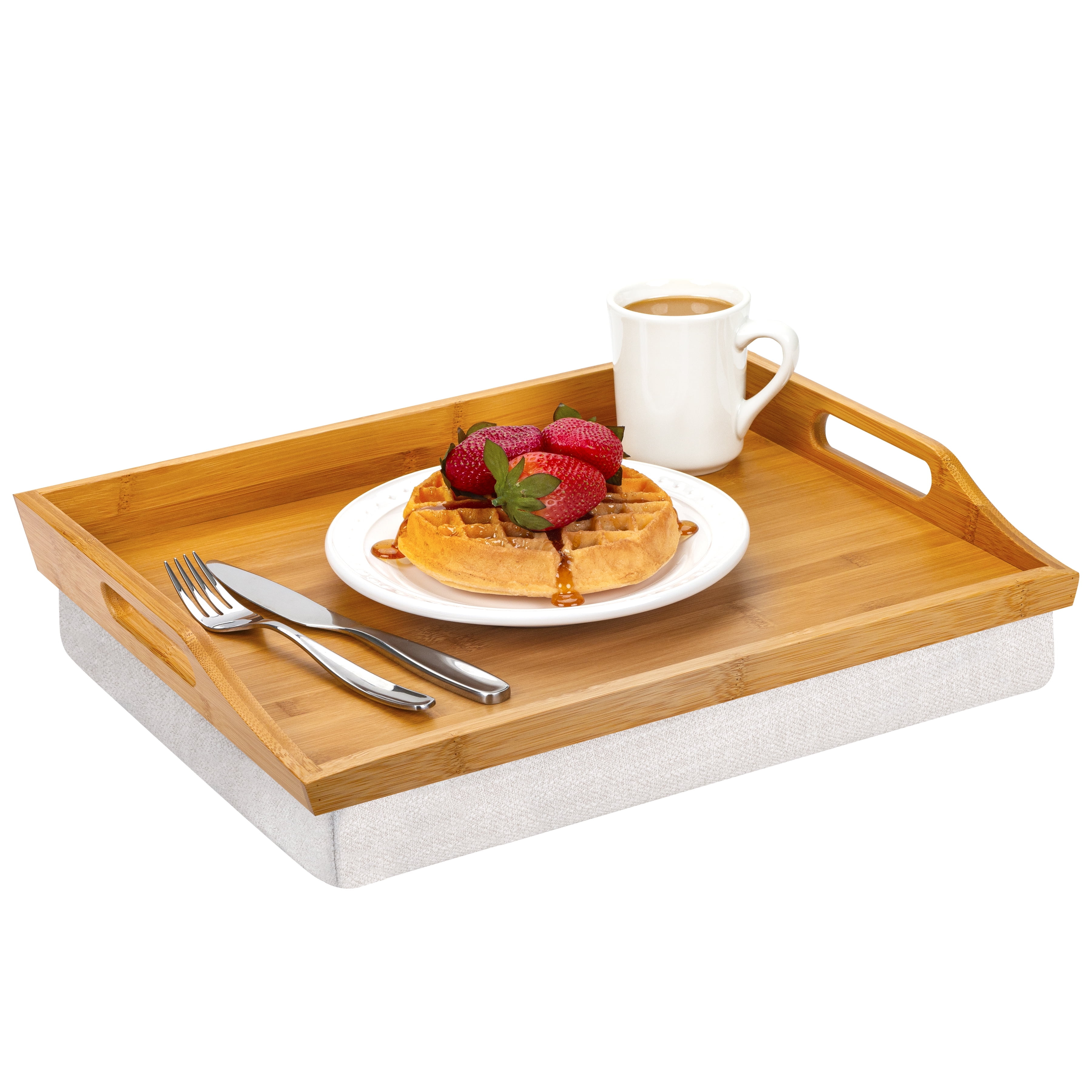 Rossie Home Lap Tray with Detachable Pillow, Natural Bamboo