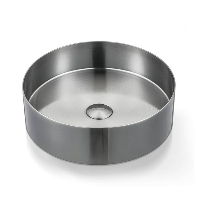 Stainless Steel Round Vessel Bathroom Sink Silver