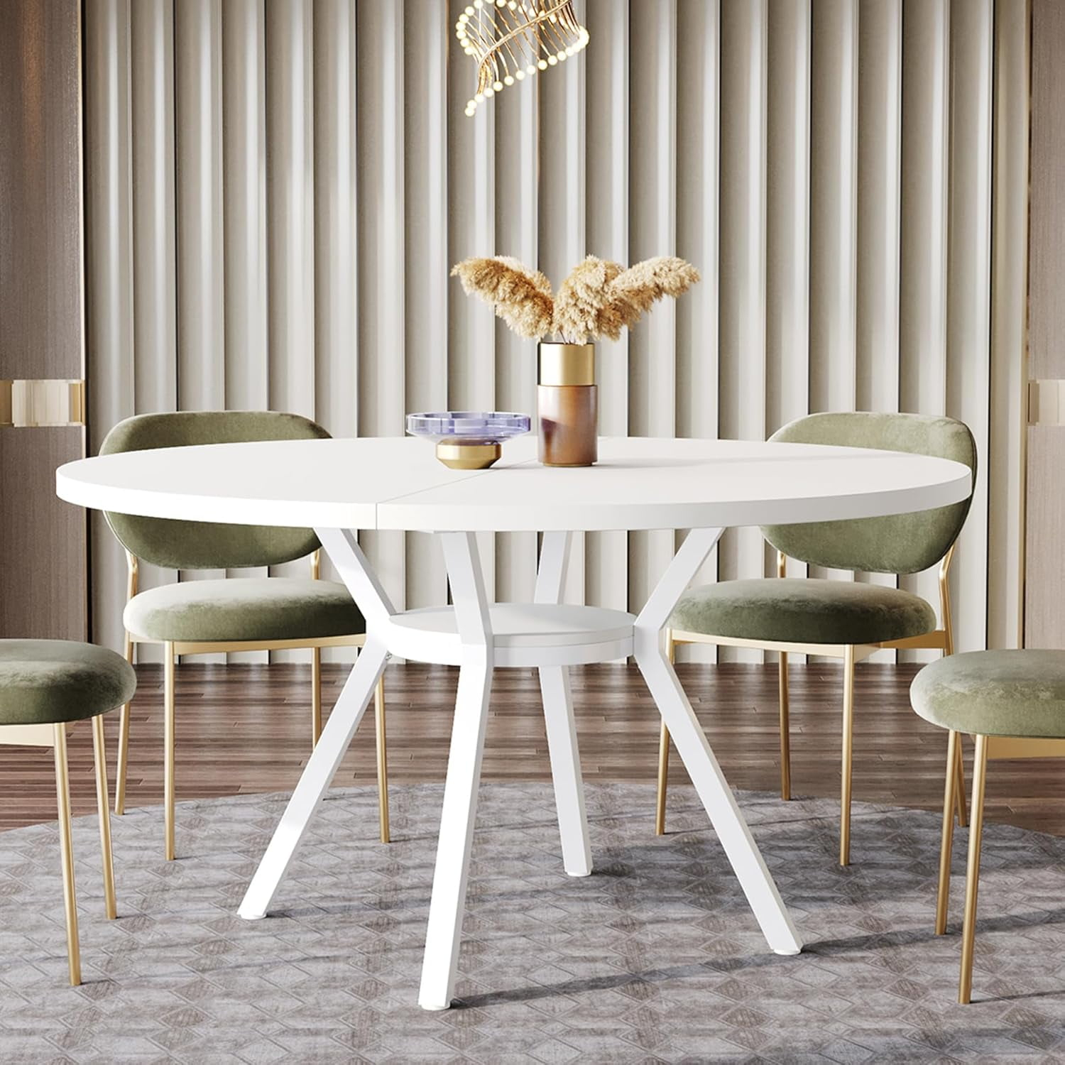 Tribesigns 47 Inch Round Dining Table, Modern Kitchen Table for 4, Small Dinner Table for Dining Room, Living Room, White (Only Table)