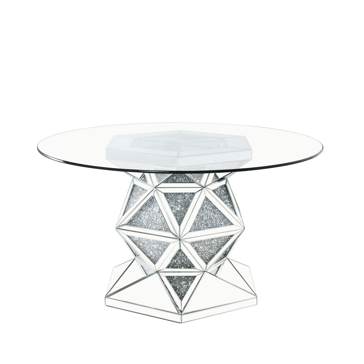 Round Dining Table with Faux Crystals Inlay and Pedestal Base Silver