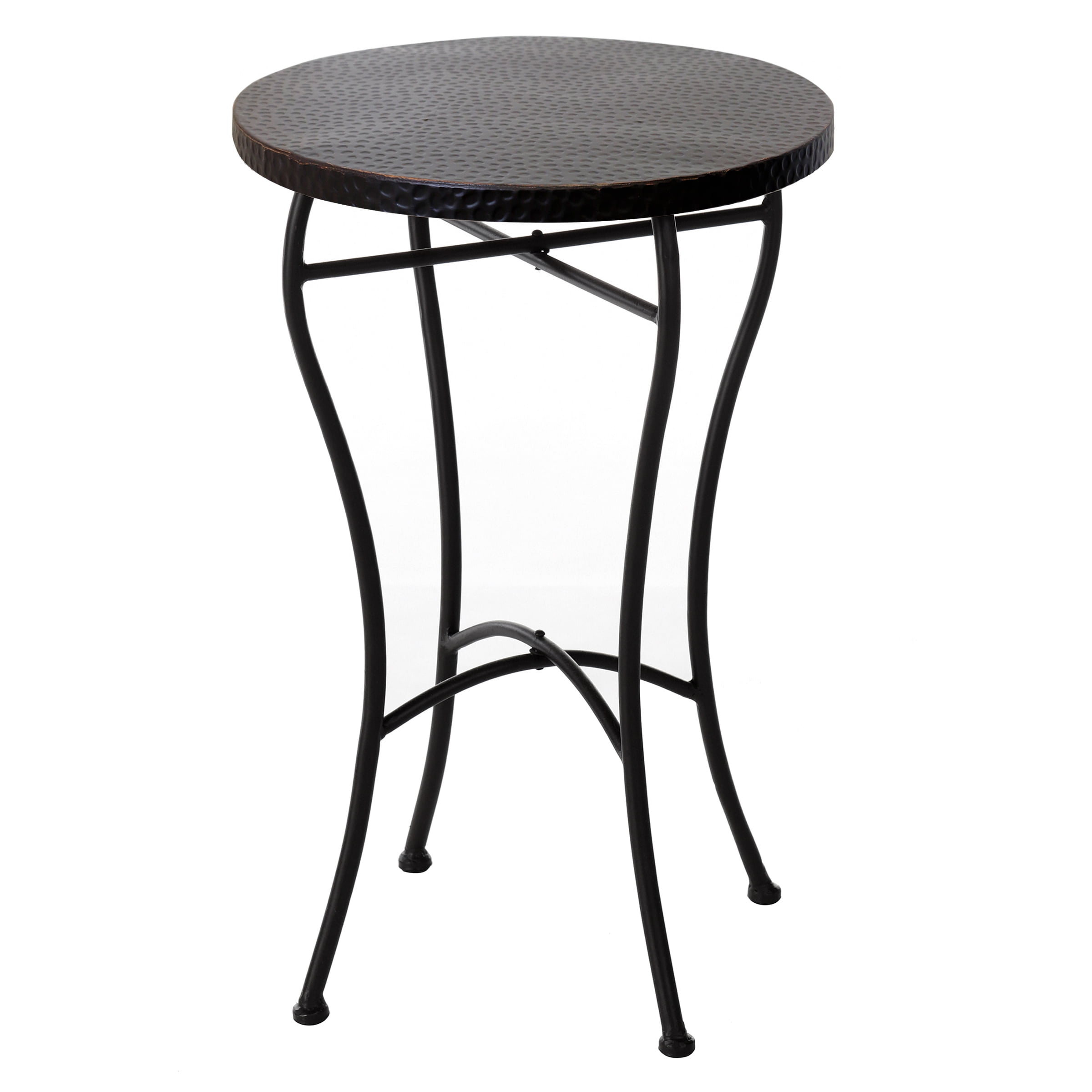 Round Hammered Copper Accent Table - Oil-Rubbed Bronze Powder Coat Finish Legs