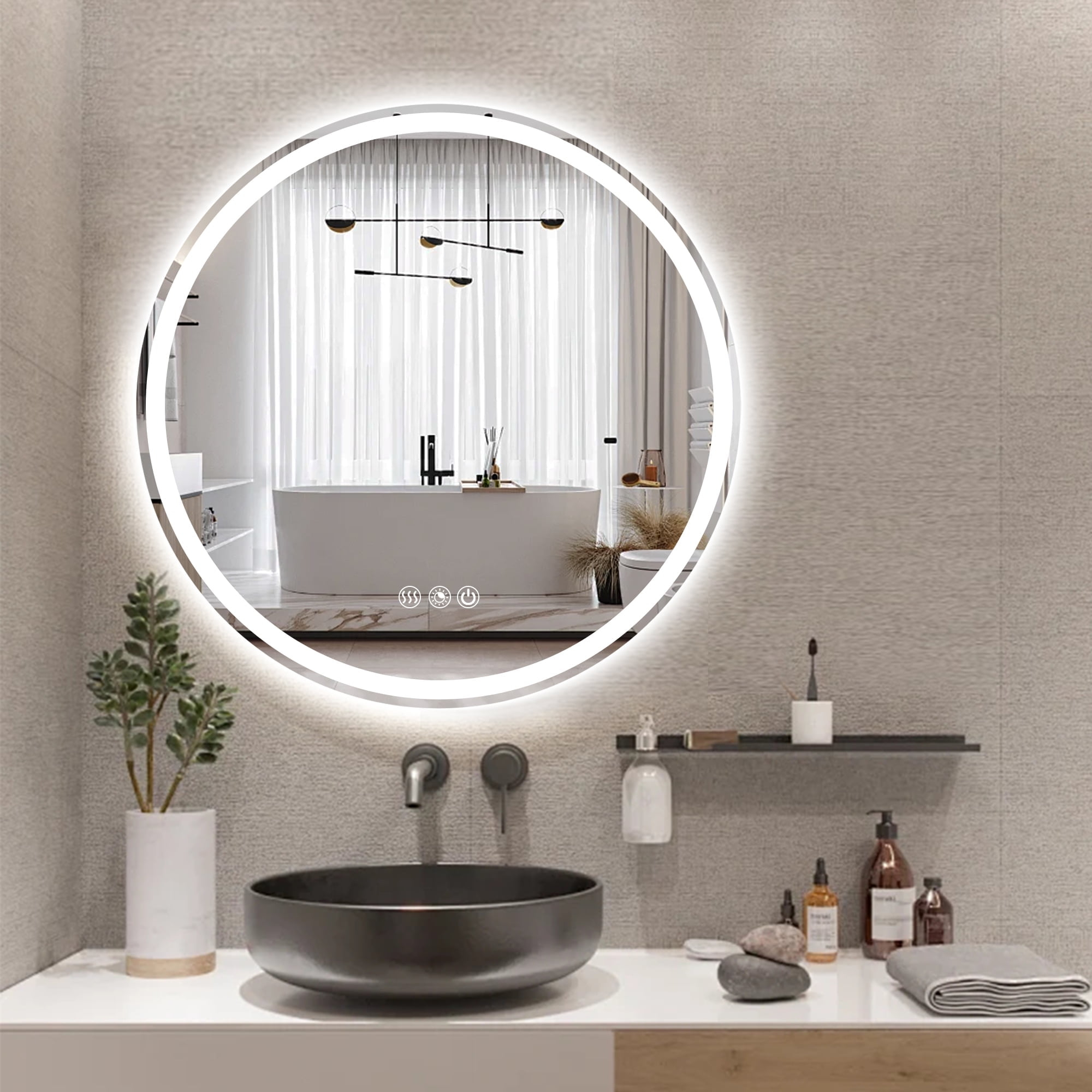 Round LED Bathroom Vanity Mirror with Lights 24 Inch Round LED Wall Mounted Mirror with Lights 3 CCT Dimmable LED Vanity Mirror Anti-Fog Dual Lighted LED Bathroom Mirror