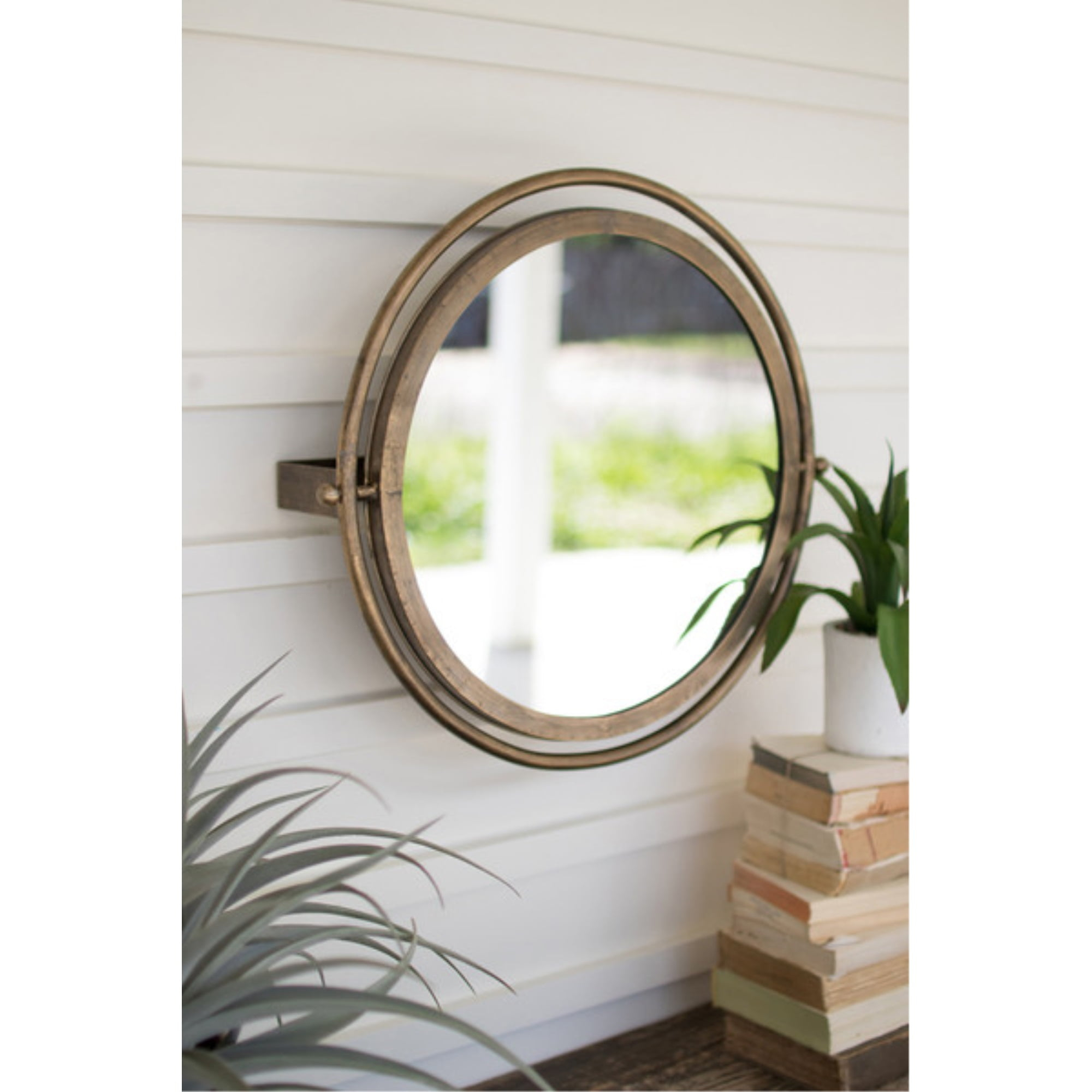 Round Wall Mirror With Adjustable Bracket Brass