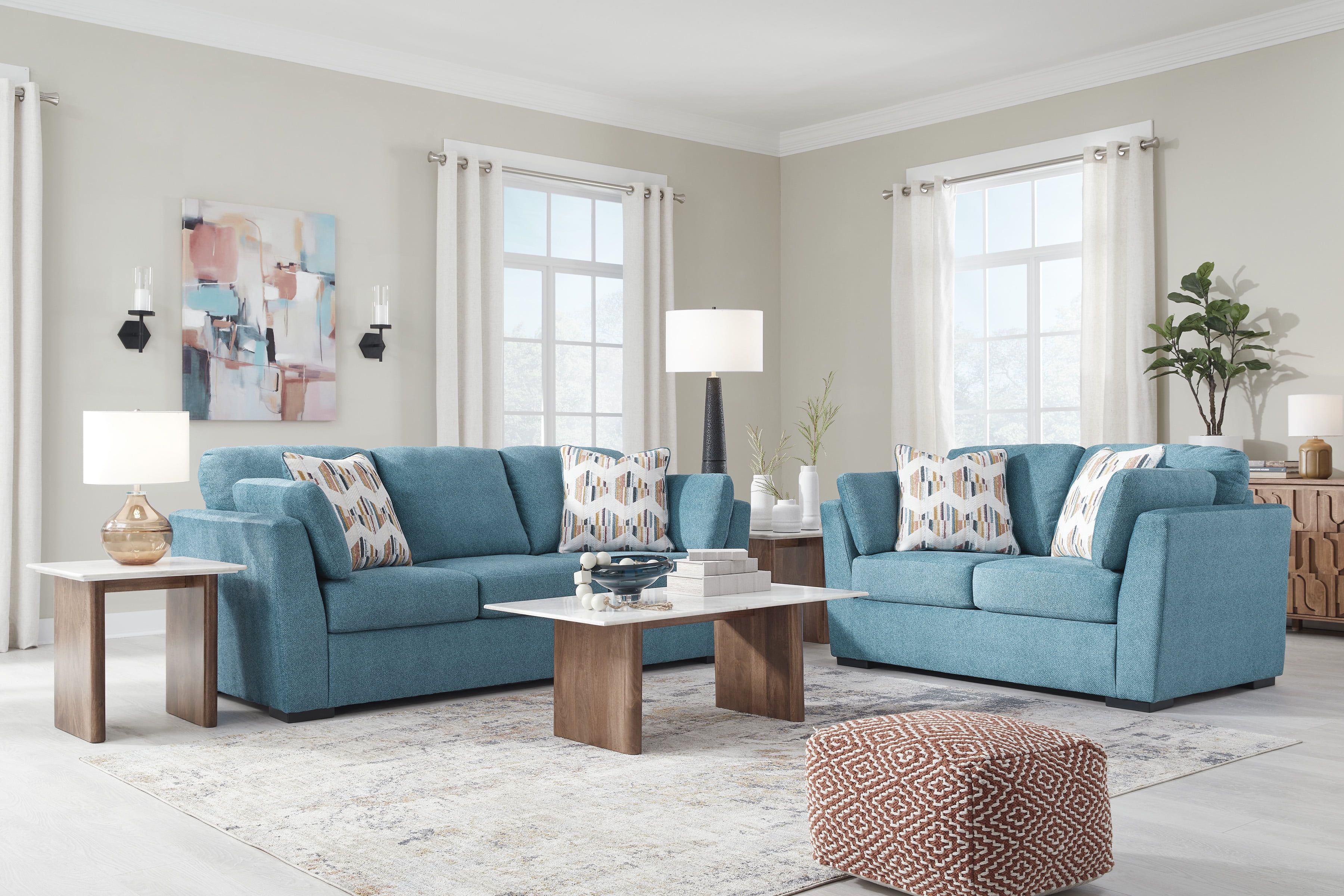 Roundhill Furniture 2 Piece Contemporary Polyester Sofa And Loveseat Set Teal