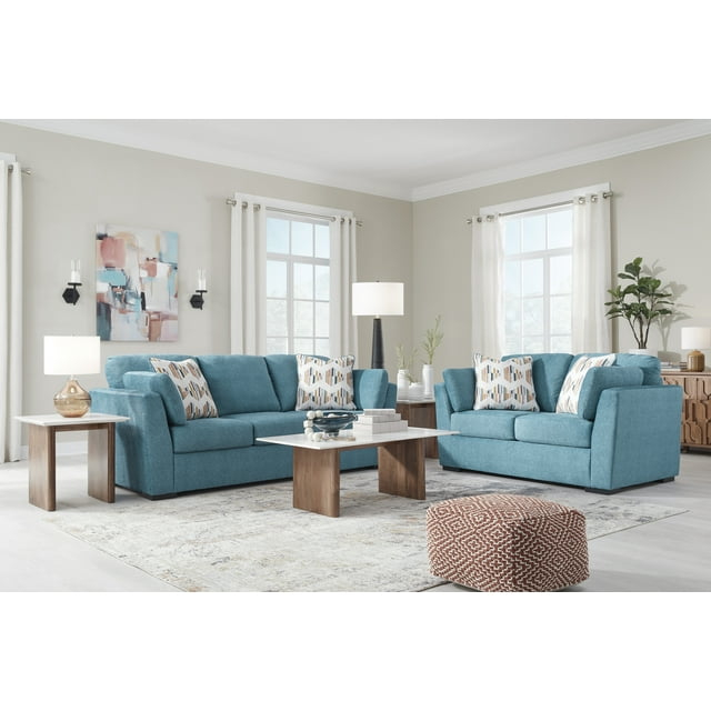 Roundhill Furniture 2 Piece Contemporary Polyester Sofa And Loveseat Set Teal