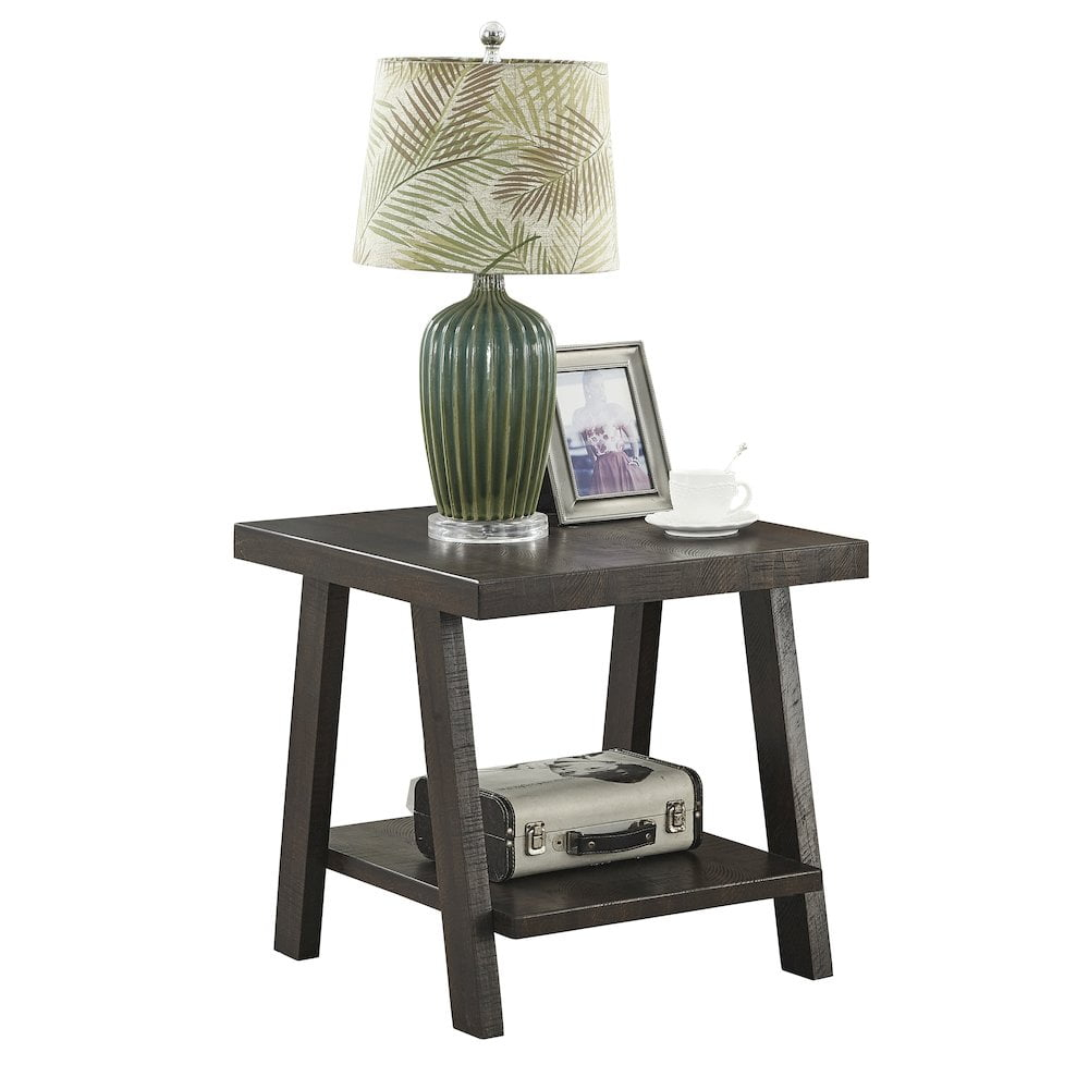 Roundhill Furniture Athens Contemporary Wood Shelf End Table in Weathered Espresso