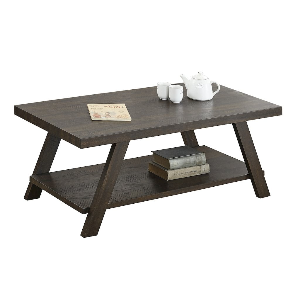 Roundhill Furniture Athens Contemporary Wood Shelf Coffee Table in Weathered Espresso