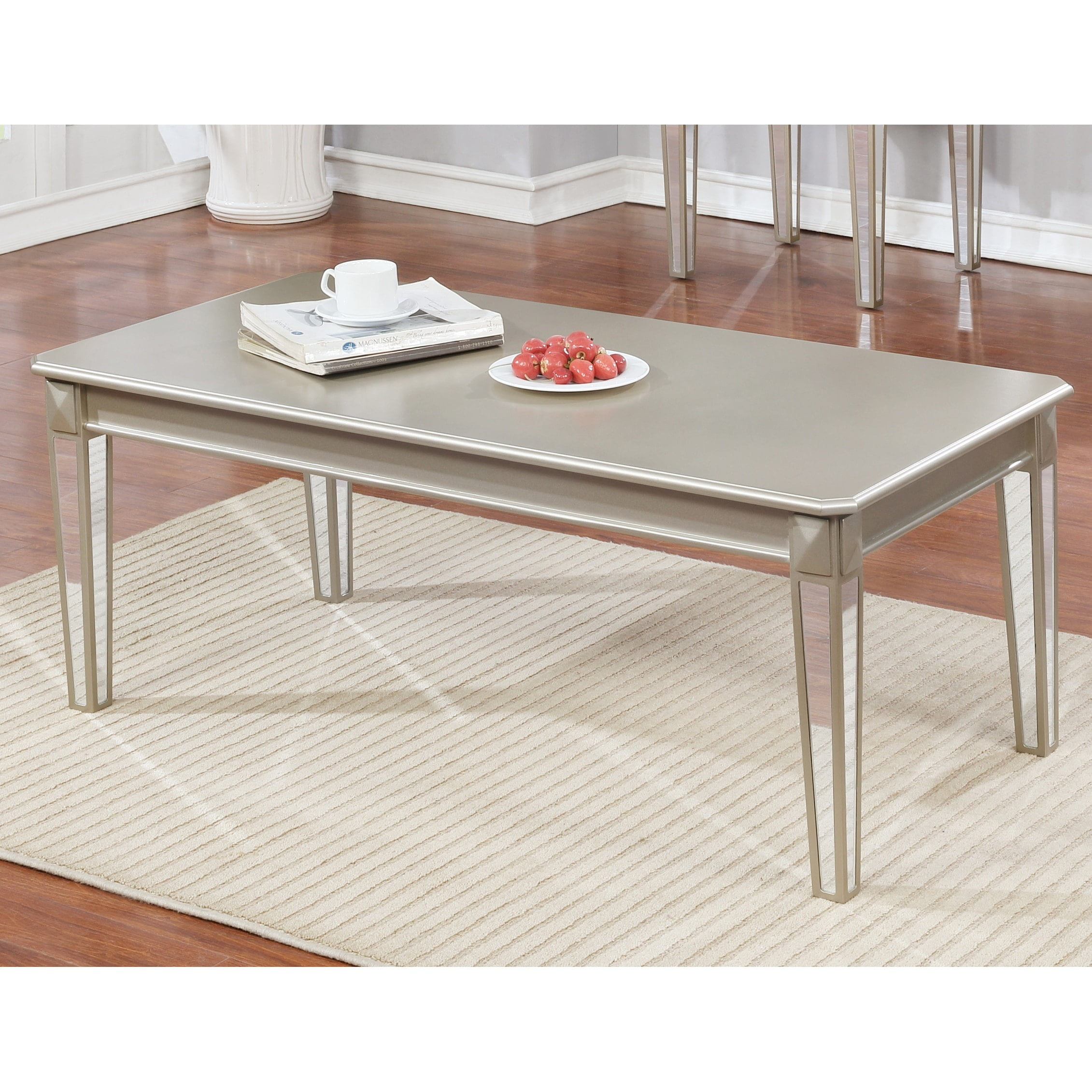 Roundhill Furniture Barent Contemporary Wood Coffee Table with Mirrored Legs, Champagne