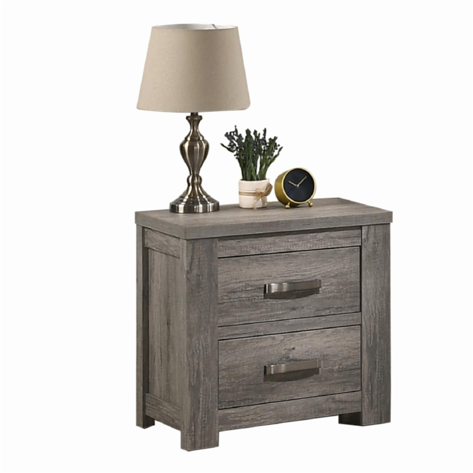 Roundhill Furniture Floren Contemporary Wood Two-Drawer Nightstand - Weathered Gray