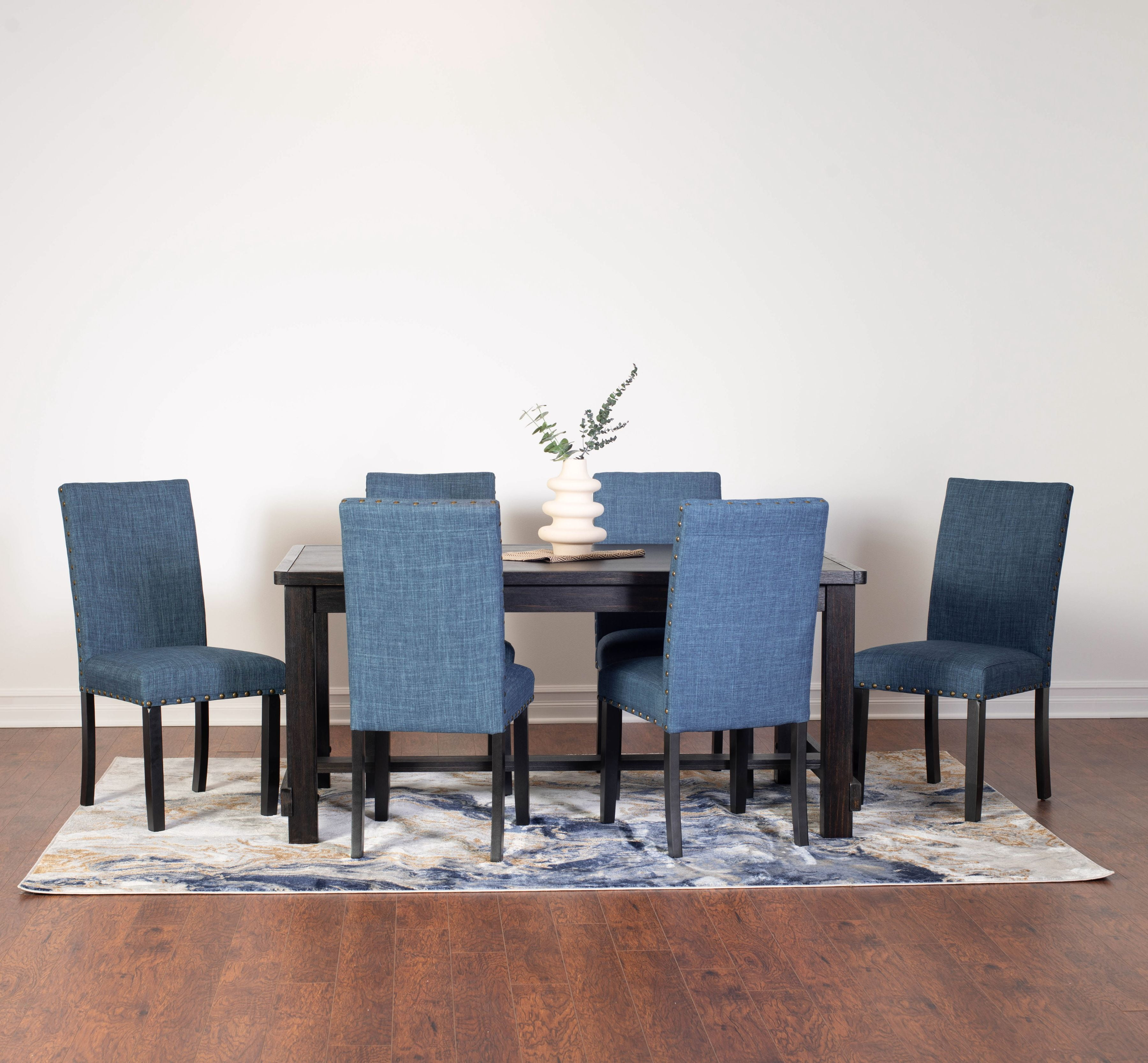 Roundhill Furniture Muzzi Contemporary 7-Piece Dining Set, Dining Table with 6 Stylish Chairs, Blue