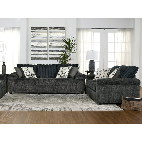 Roundhill Furniture Nason Wide Wale Corduroy Sofa and Loveseat Set, Charcoal