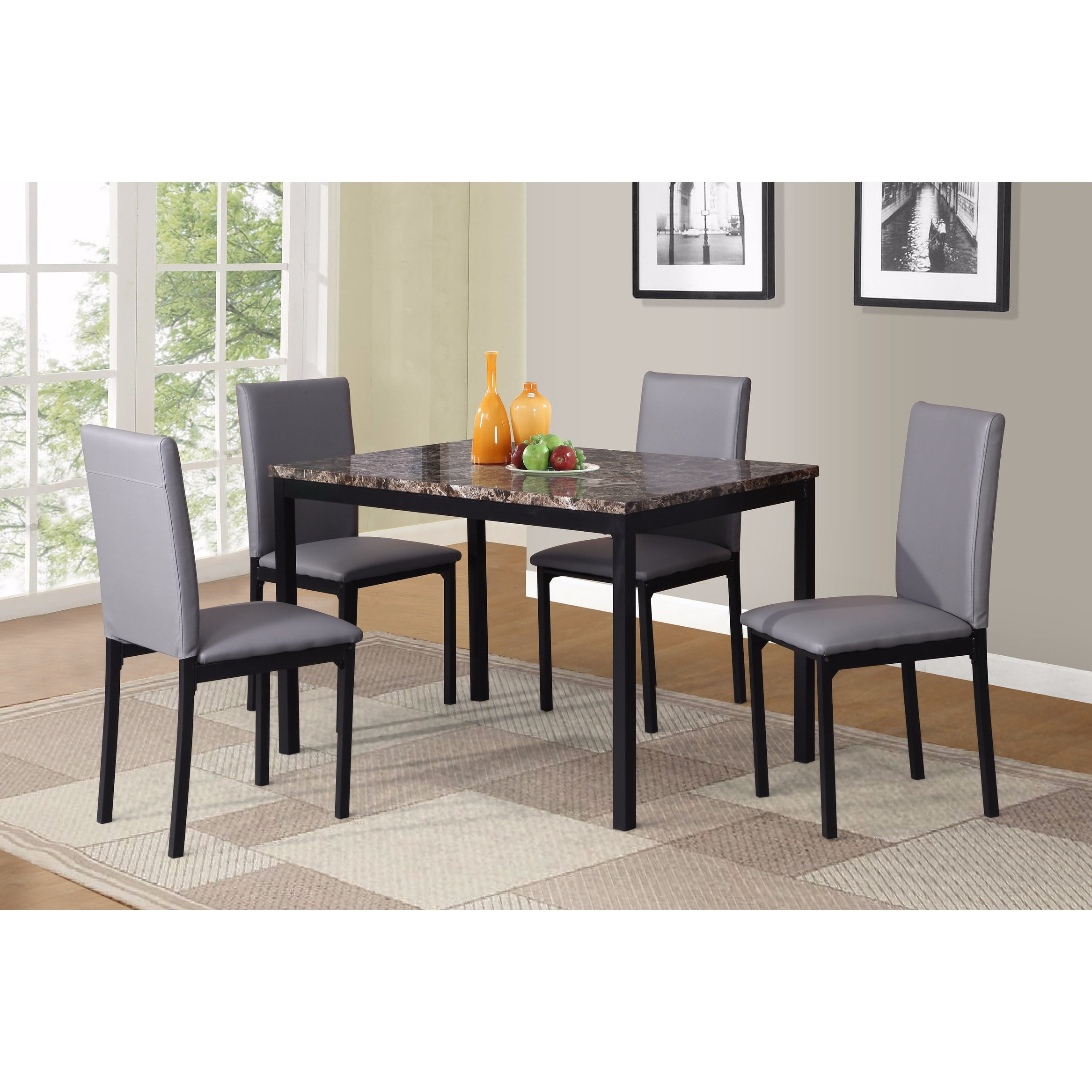Roundhill Furniture Noyes Faux Leather Seat Metal Frame Dining Chairs, Gray, Set of 4