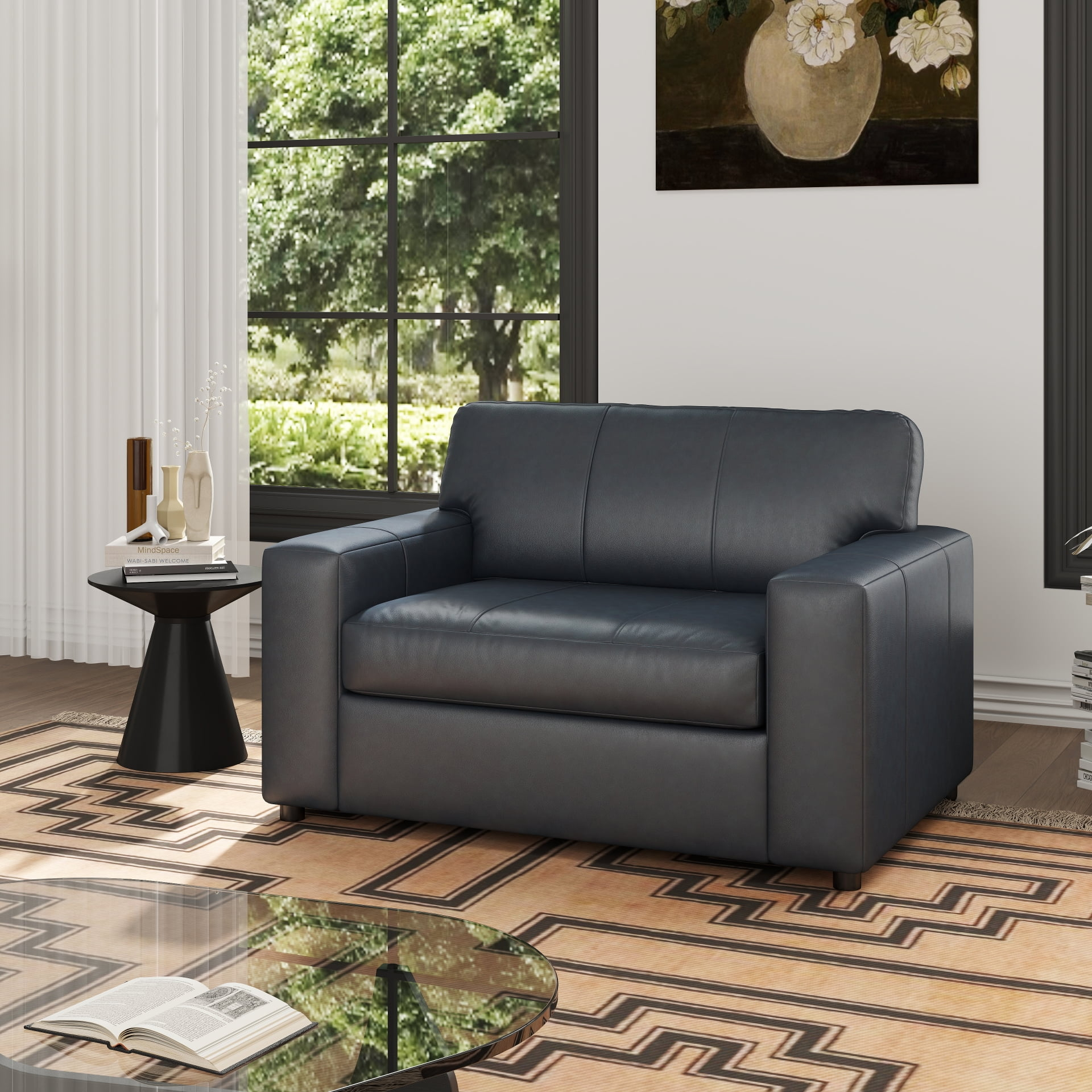 Roundhill Furniture Sakan Leather Upholstered Cutler Lounge Chair, Blue