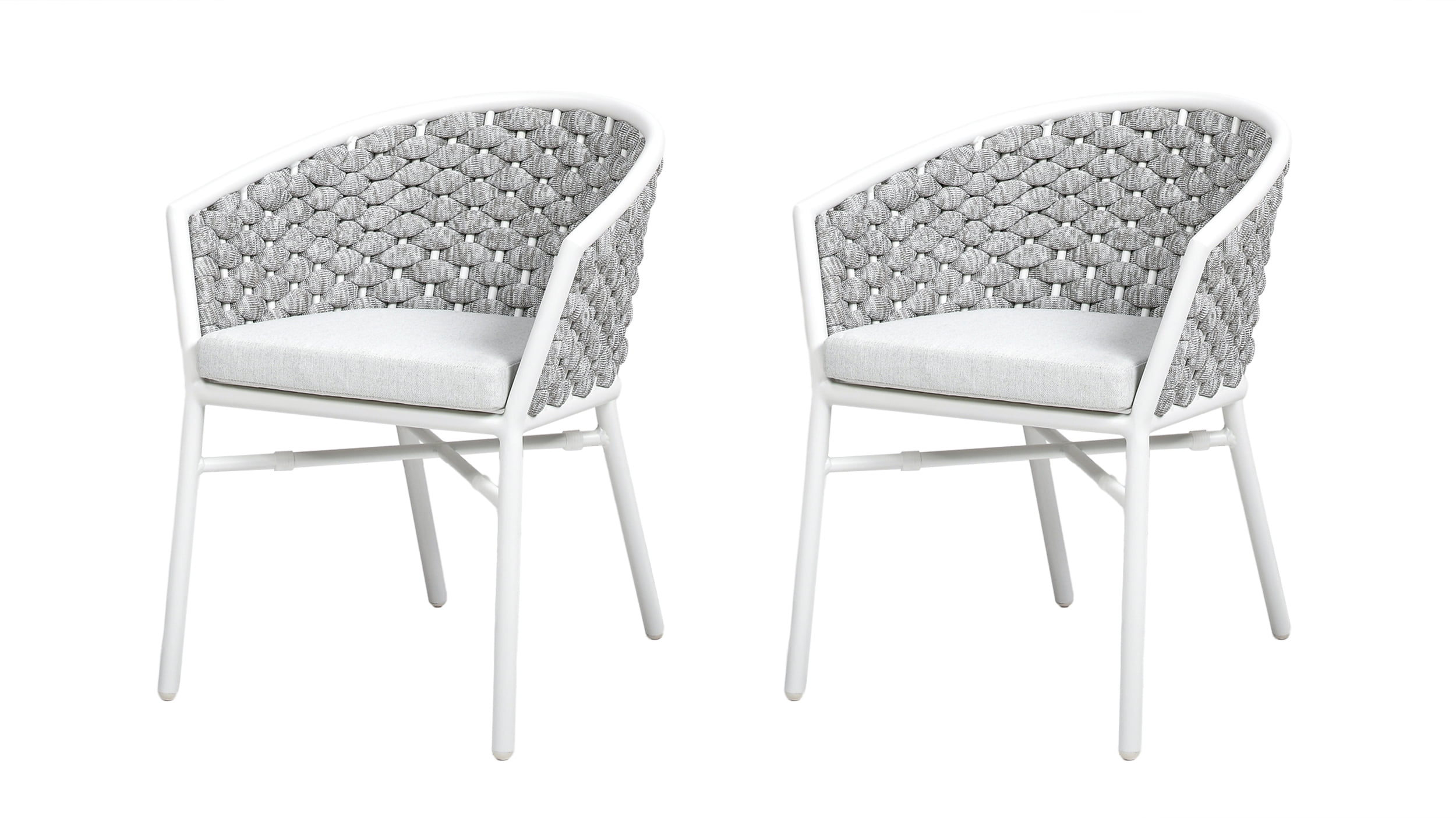 Rowan 24" Rope Barrel Back Patio Dining Chairs, Set of 2, Optic White Acrylic