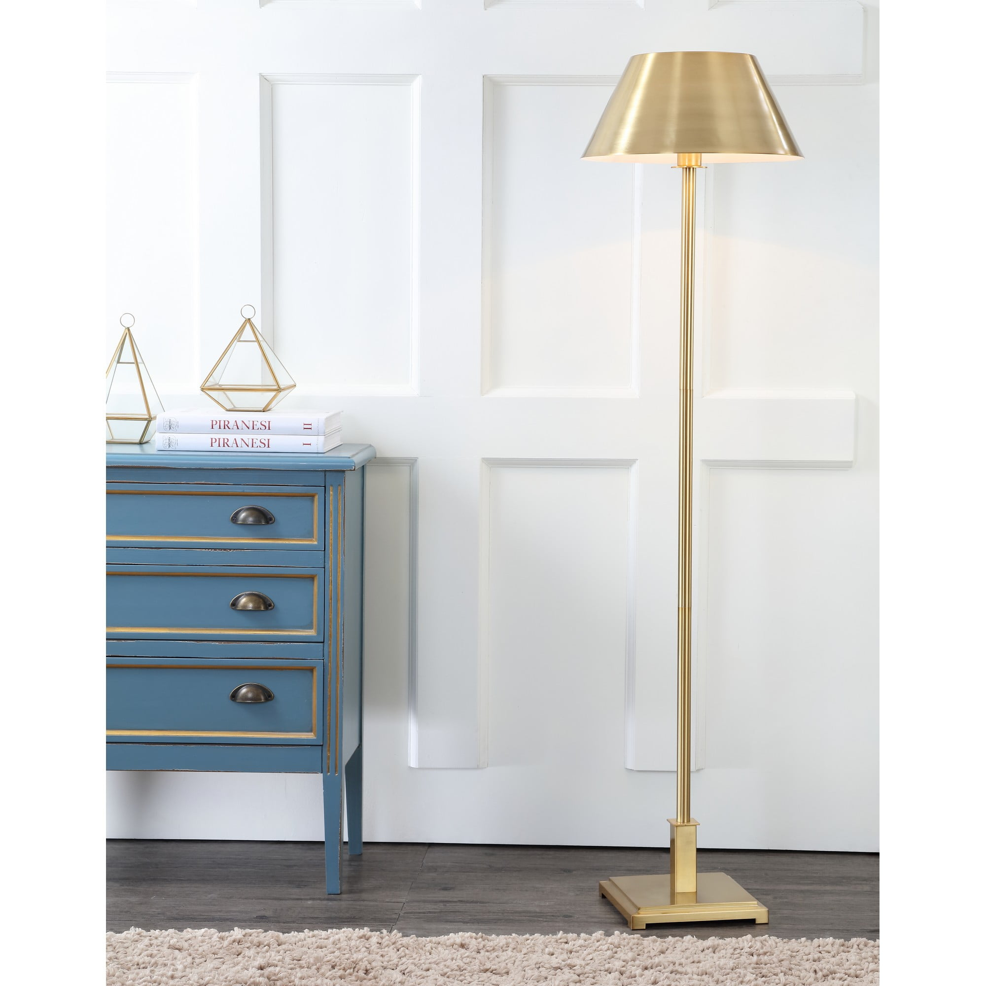 JONATHAN Y JYL6005B Roxy 60" Metal LED Floor Lamp, Contemporary, Transitional for living room, dinning room, bedroom, office Bulb Included, Brushed Brass