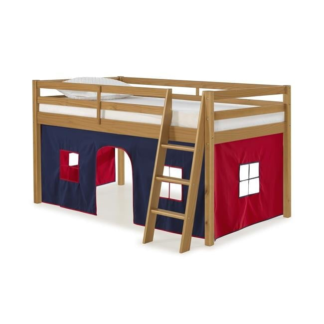 Roxy Twin Wood Junior Loft Bed with Cinnamon with Blue & Red Bottom Tent
